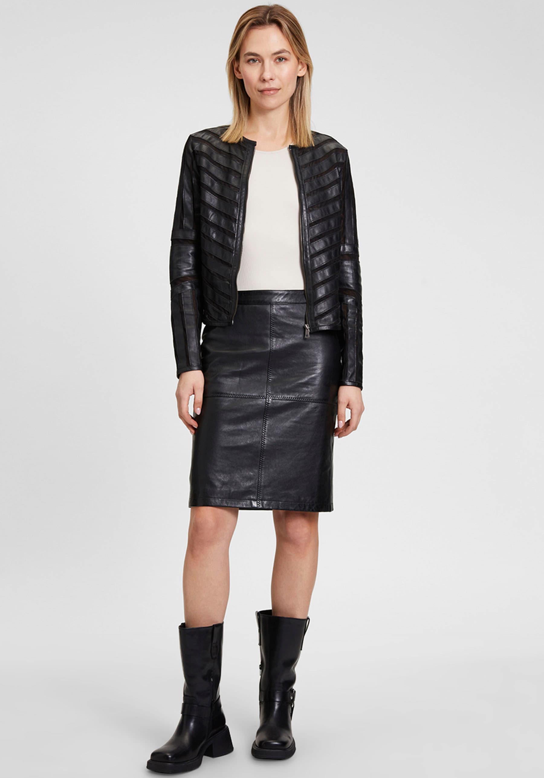 Mauritius Lederjacke »MWSuri LELEV«, gepatchtes Leder, Rundhals,Reissverschluss