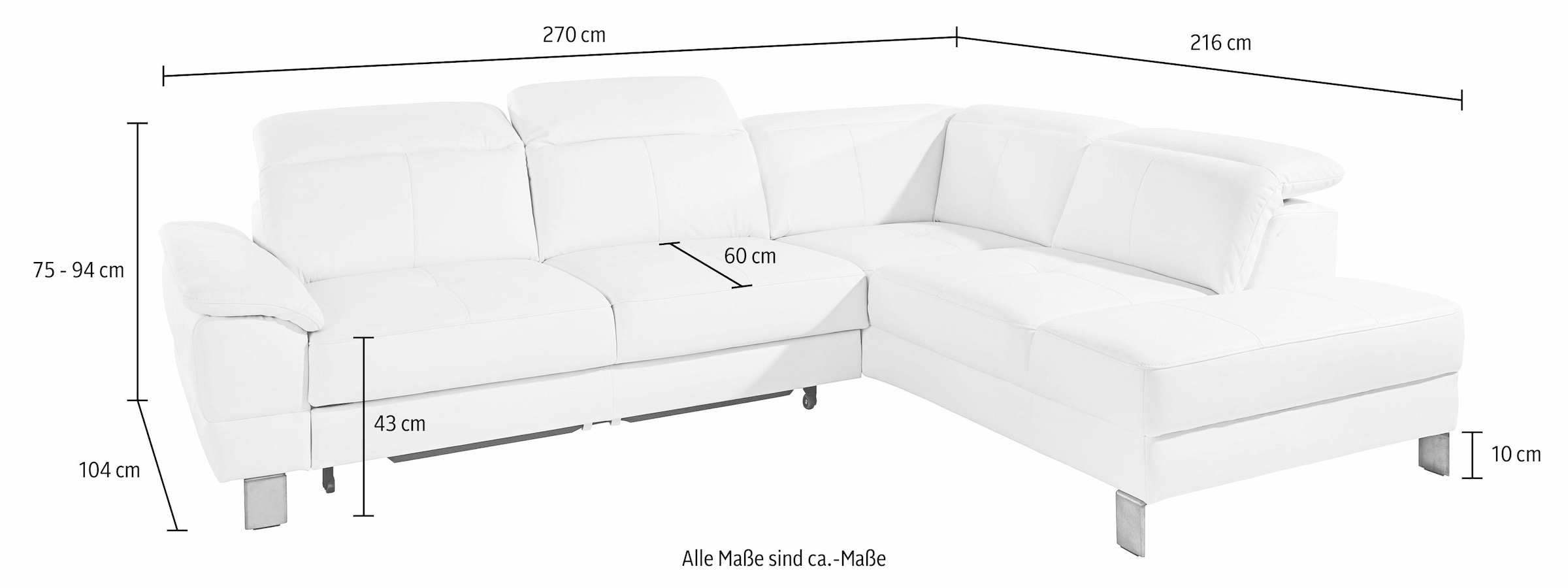 exxpo - sofa fashion Ecksofa »Mantua, L-Form«, mit Kopf- bzw. Rückenverstellung, Bettfunktion u. Bettkasten