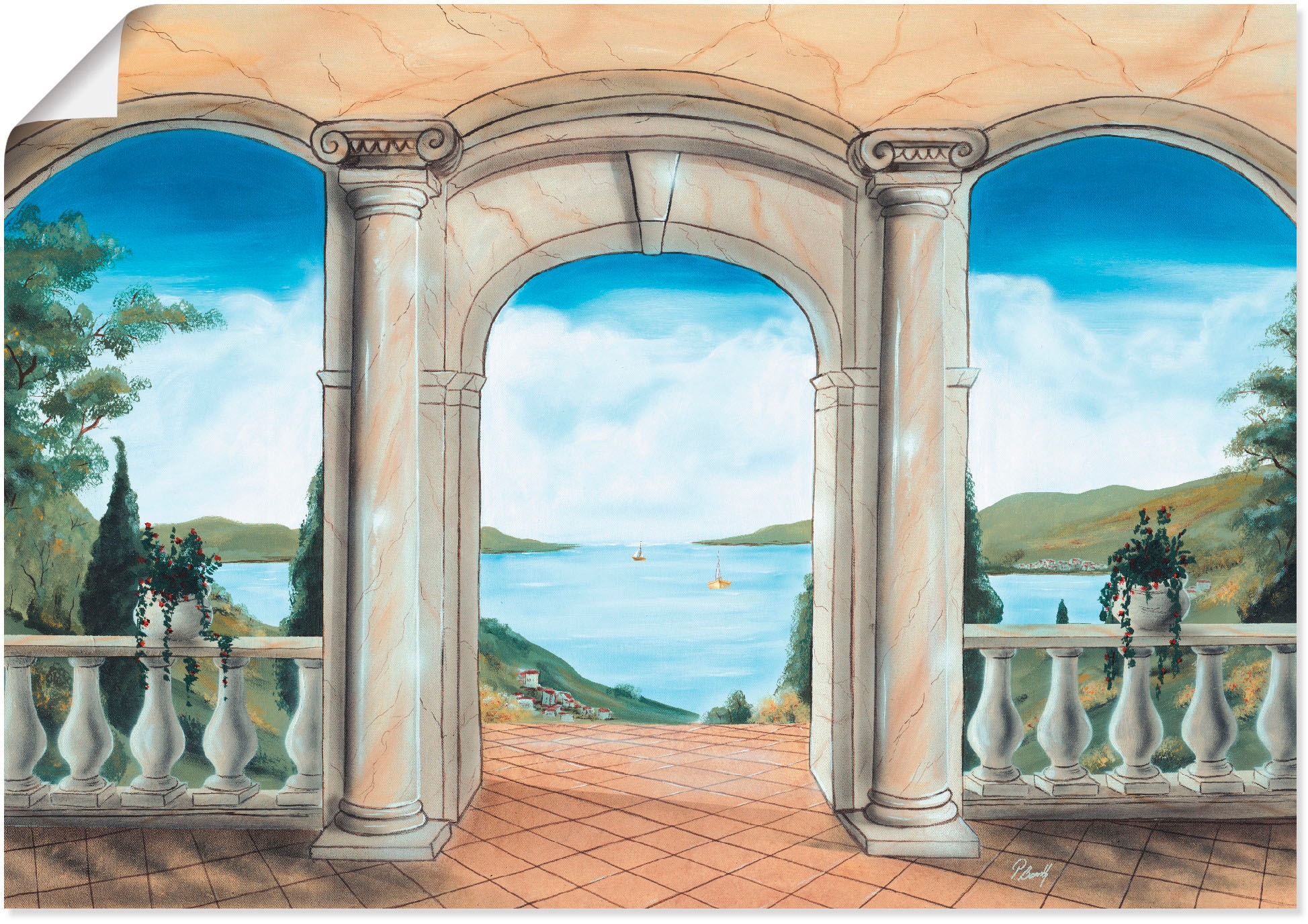 Artland Wandbild »griechische Terrasse«, Europa, (1 St.), als Alubild,  Leinwandbild, Wandaufkleber oder Poster in versch. Grössen günstig kaufen