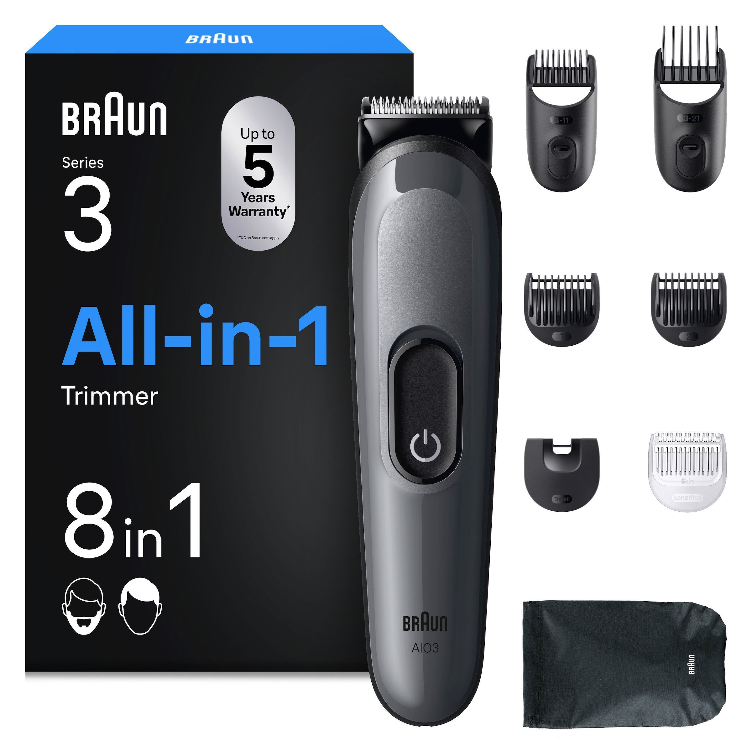 Image of Braun Haarschneider "All-in-One Series 3, 8in1 Pflegeset" ultrascharfe Klinge, 14 Längeneinstellungen, 50 Min Akkulaufzeit