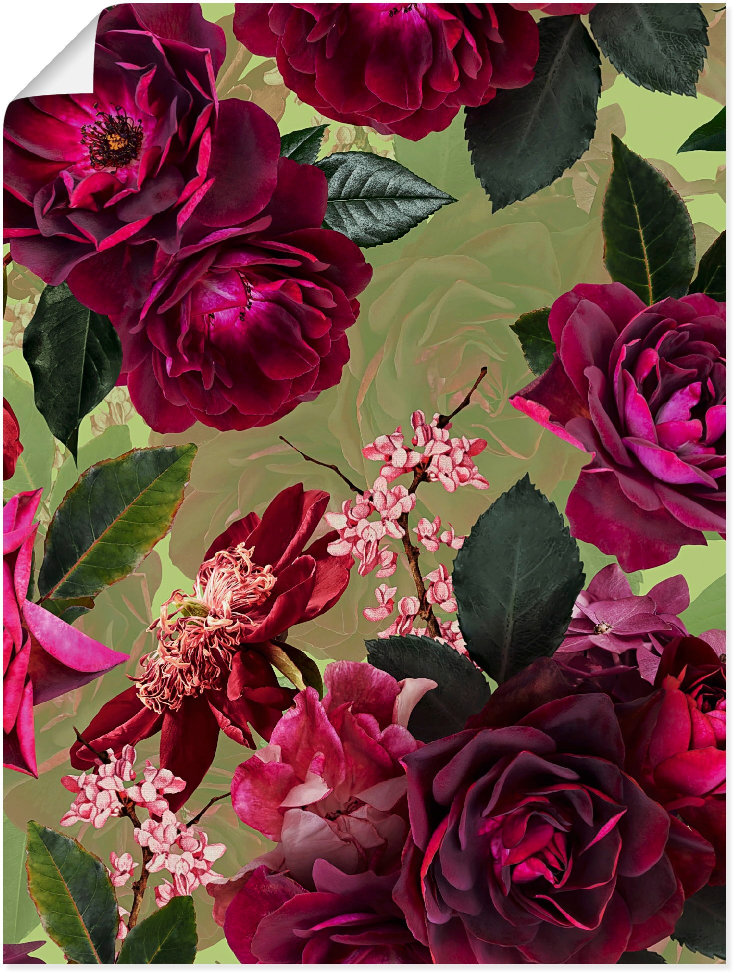 Artland Wandbild »Dunkle Wandaufkleber Poster (1 versch. Blumenbilder, auf Grün«, Leinwandbild, St.), oder in kaufen als Grössen Rosen Alubild