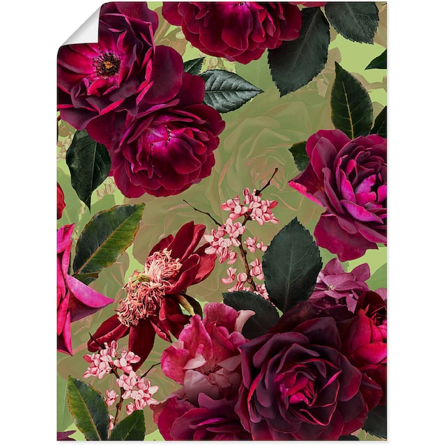 Artland Wandbild »Dunkle Rosen auf Grün«, Blumenbilder, (1 St.), als Alubild,  Leinwandbild, Wandaufkleber oder Poster in versch. Grössen kaufen