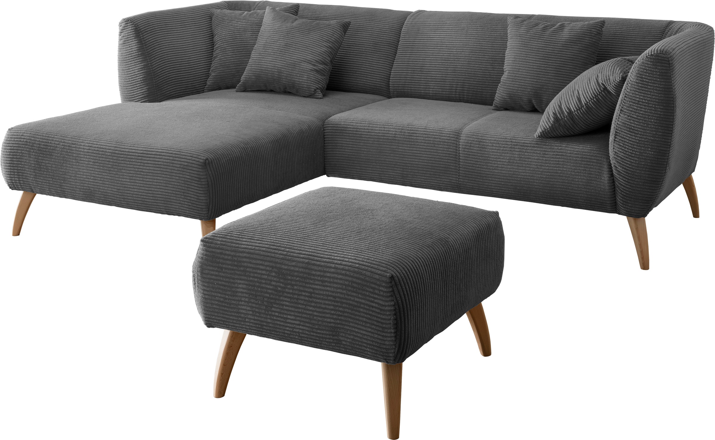 INOSIGN Ecksofa »Colori L-Form«, Holzfussfarbe wählbar, inkl. 4x Zierkissen