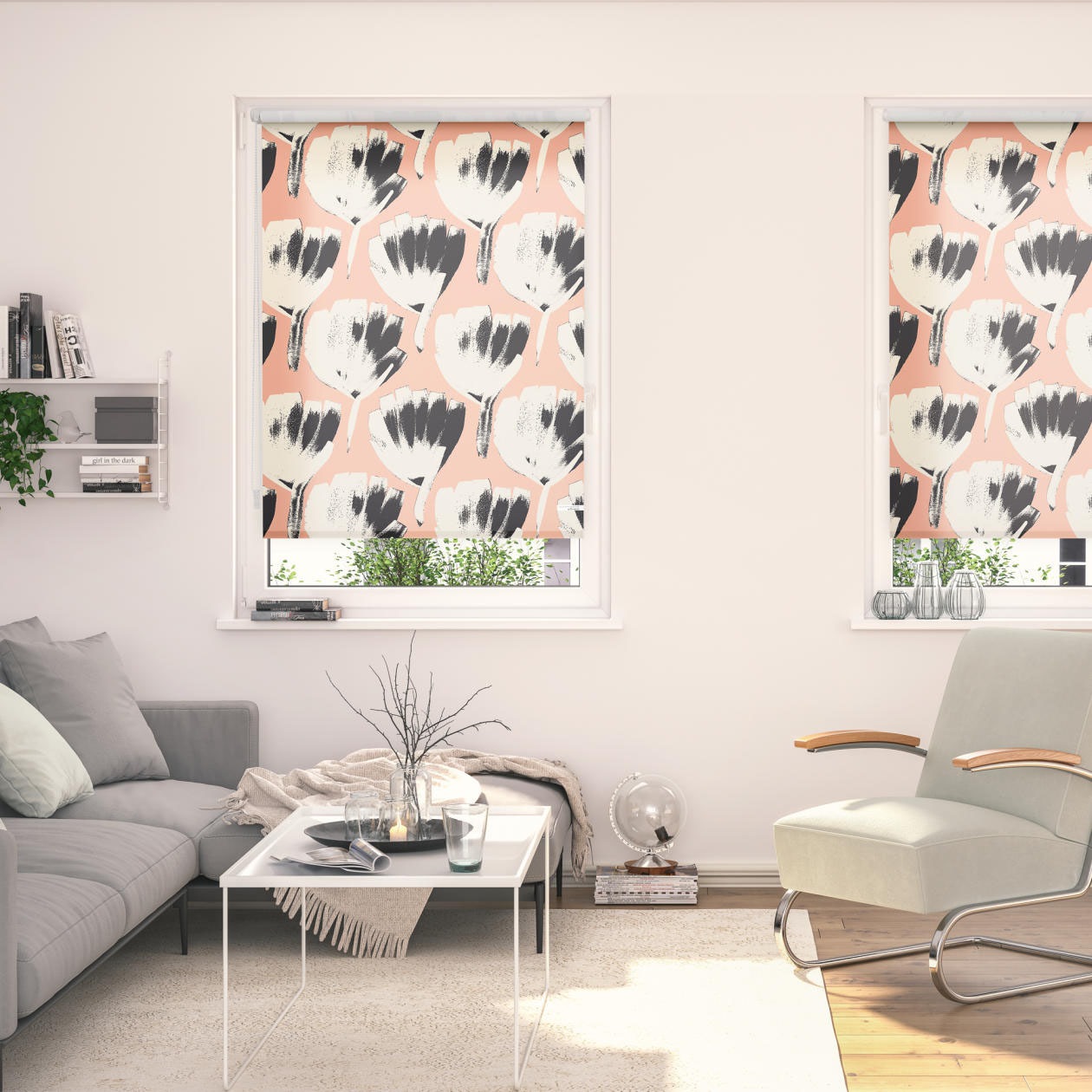 Image of LICHTBLICK ORIGINAL Seitenzugrollo "Rollo Klemmfix, ohne Bohren, blickdicht, Jumbo Flowers on salmon - Rot" blickdicht Blendschutz Sichtschutz freihängend