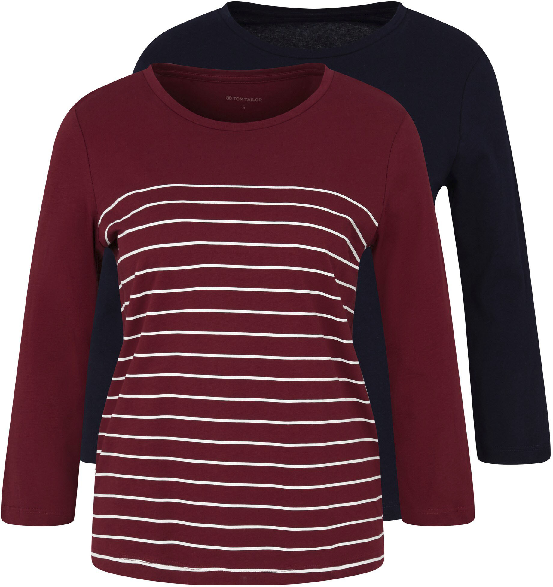 3/4-Arm-Shirt, (Packung, 2 tlg., 2er-Pack), im Doppel - immer Ringel + uni