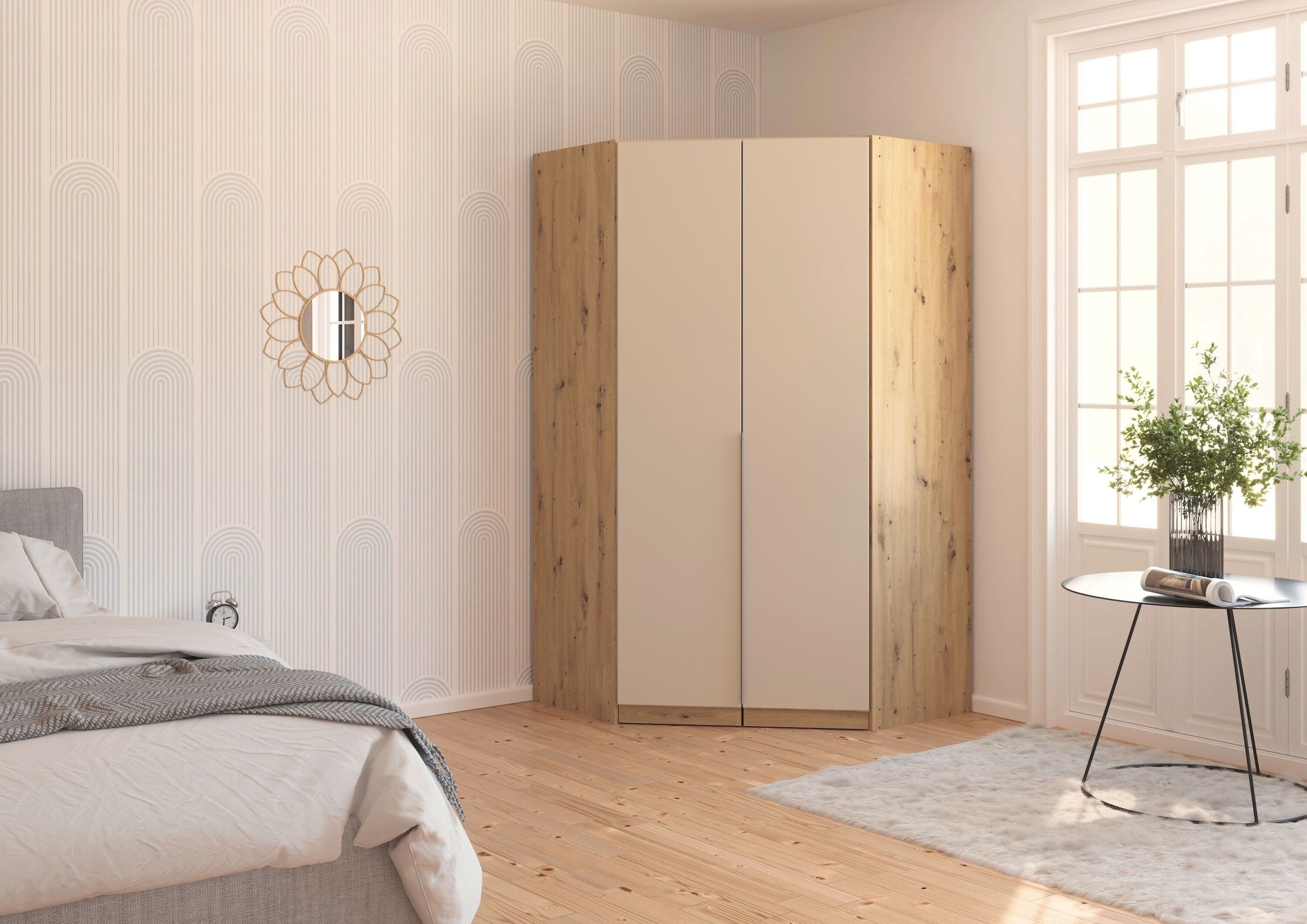 GOODproduct Kleiderschrank »Eckschrank Mehrzweckschrank Ankleide Schlafzimmer Garderobe AGORDO« Eiche Artisan/Kaschmir, ausgestattet mit viel Stauraum MADE IN GERMANY