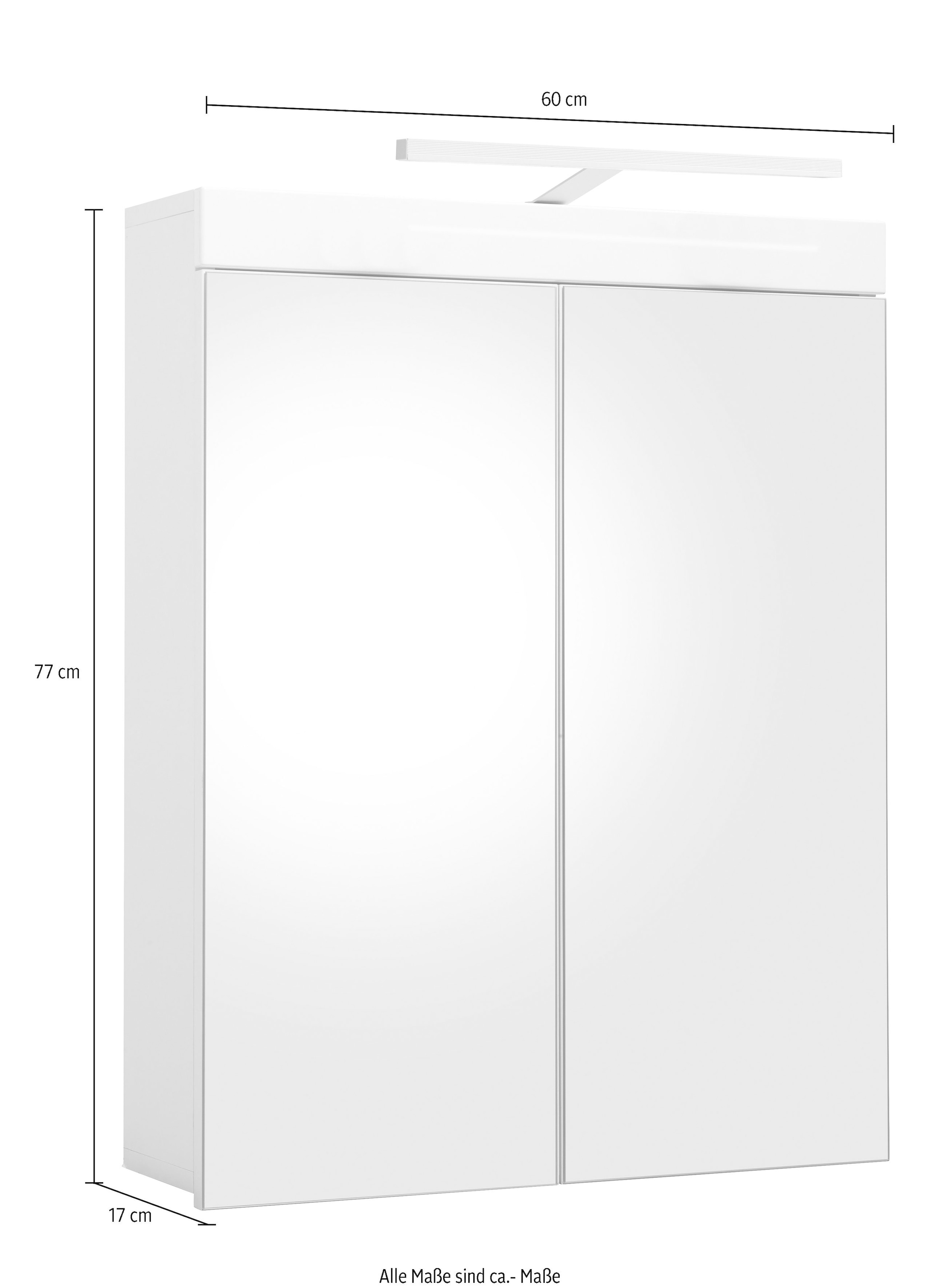 welltime Spiegelschrank »Avena«, Badezimmerschrank wahlweise mit Aufsatzleuchte - (B/T/H) 60/17/77 cm