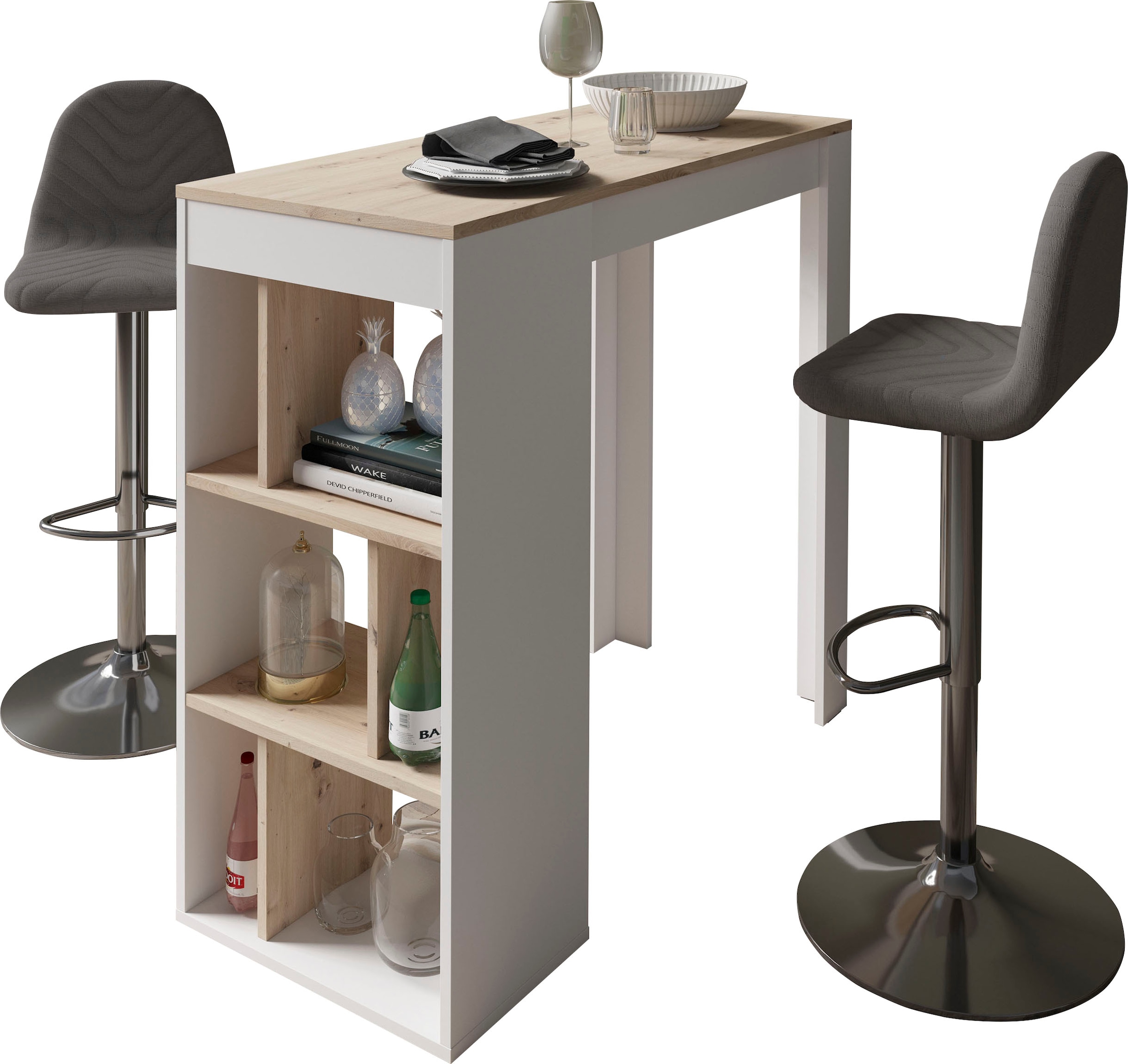 byLIVING Bargruppe »Essgruppe Casino 01, Moby«, (Set, 3 tlg., Tisch mit Barhockern), Barhocker höhenverstellbar