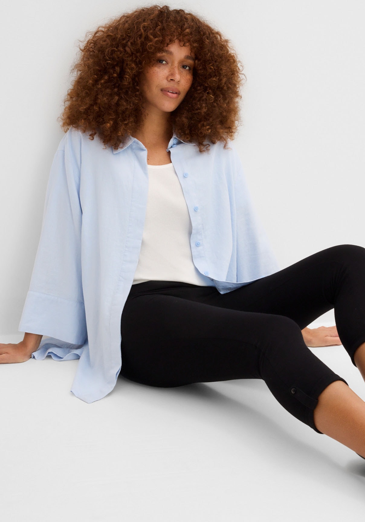 bonprix Caprileggings  aus Baumwolle mit Elasthan, Skinny Fit, mit gekrempeltem Saum