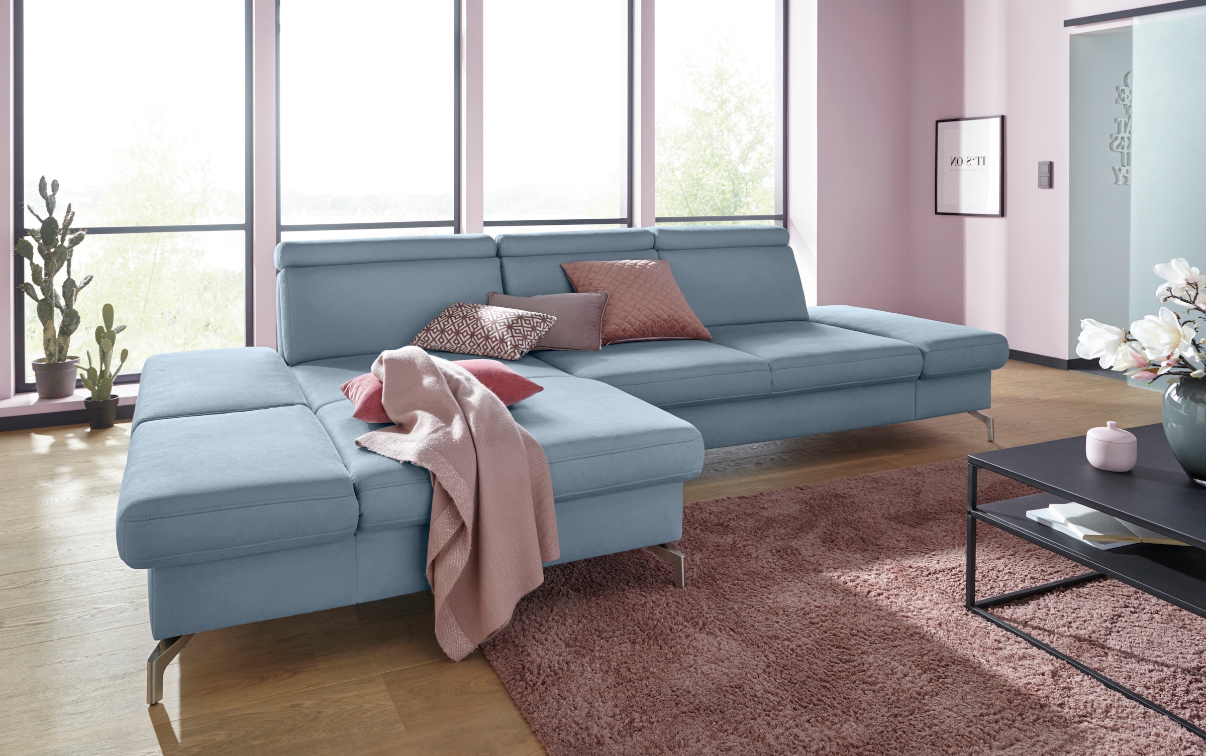 sit&more Ecksofa »Brisbane L-Form« Fusshöhe 12 cm, inklusive Sitztiefen-, Armteil- und Kopfteilverstellung