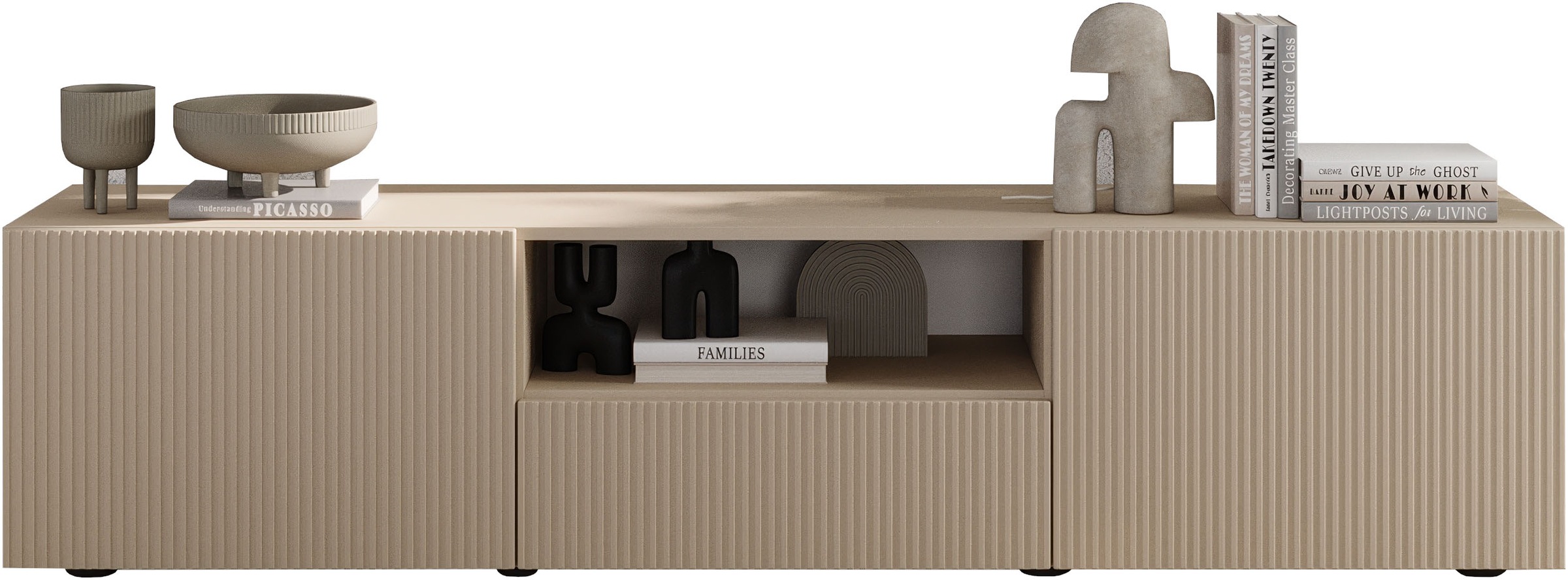 Home affaire Lowboard "Rio Breite 181 cm, TV-Board 2 Türen u. 1 Schubkasten, TV-Schrank" geriffelte MDF-Fronten, modern u. elegant, Kabelführung, viel Stauraum