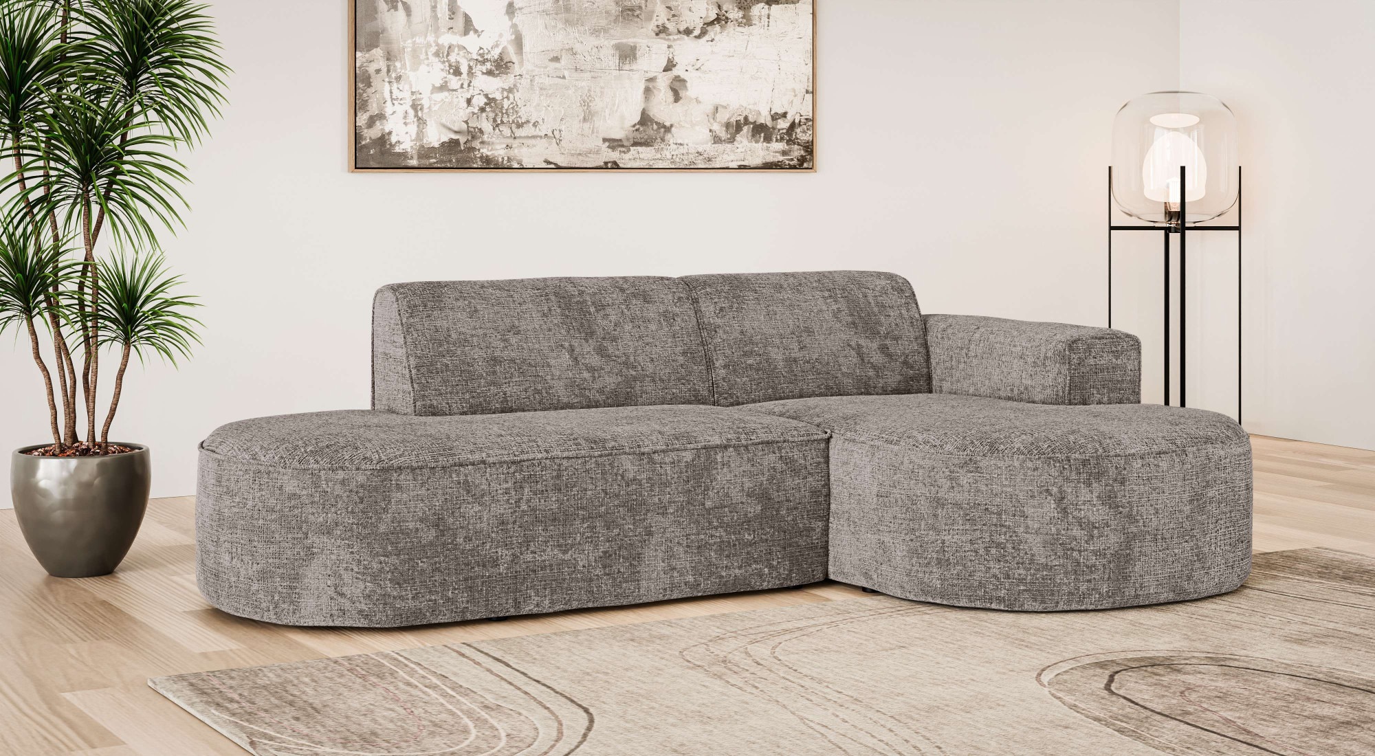Image of GOODproduct Ecksofa "ADELLA XL Design-Sofa mit Recamiere rechts/links, 263/159/76 cm" L-Form XL mit Wellenunterfederung, runde Form, auch in Cord