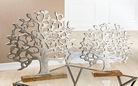 Image of GILDE Dekoobjekt "Lebensbaum auf Holzbase, silber" Höhe 46 cm, aus Metall, Sockel aus Holz, Wohnzimmer