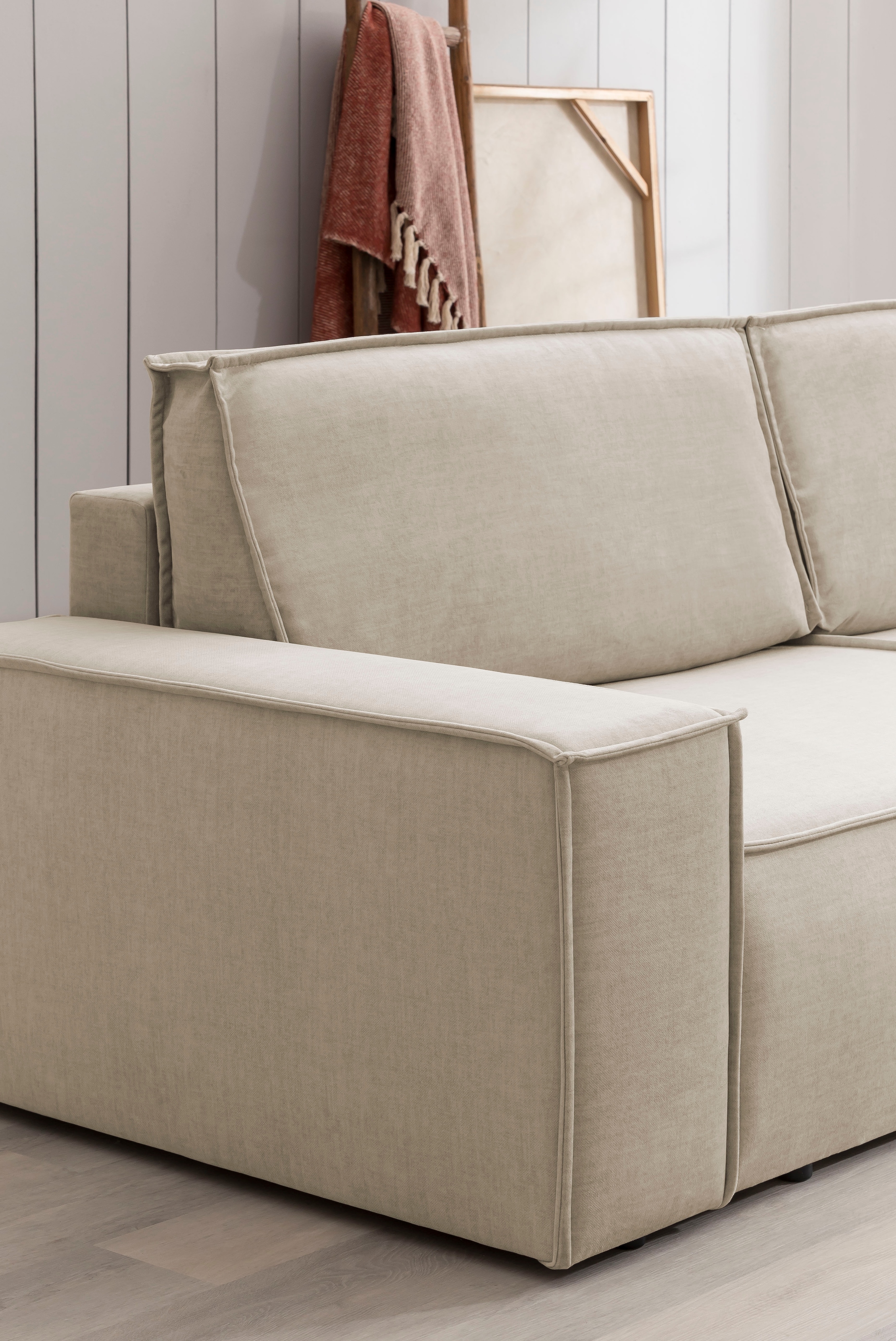 Home affaire Wohnlandschaft »SHERWOOD 329 cm, U-Form, Schlafsofa,«, Schlaffunktion m. Bettkasten (194x139 cm), Cord, Vintage, Samtvelours