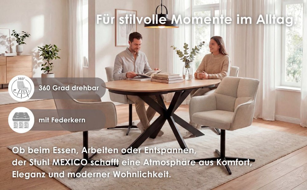 byLIVING Chaise de salle à manger »MEXICO« (Ensemble) 2 cuis360° drehbar, Taschenfederkern, Doppelte Aufpolsterung im Rücken