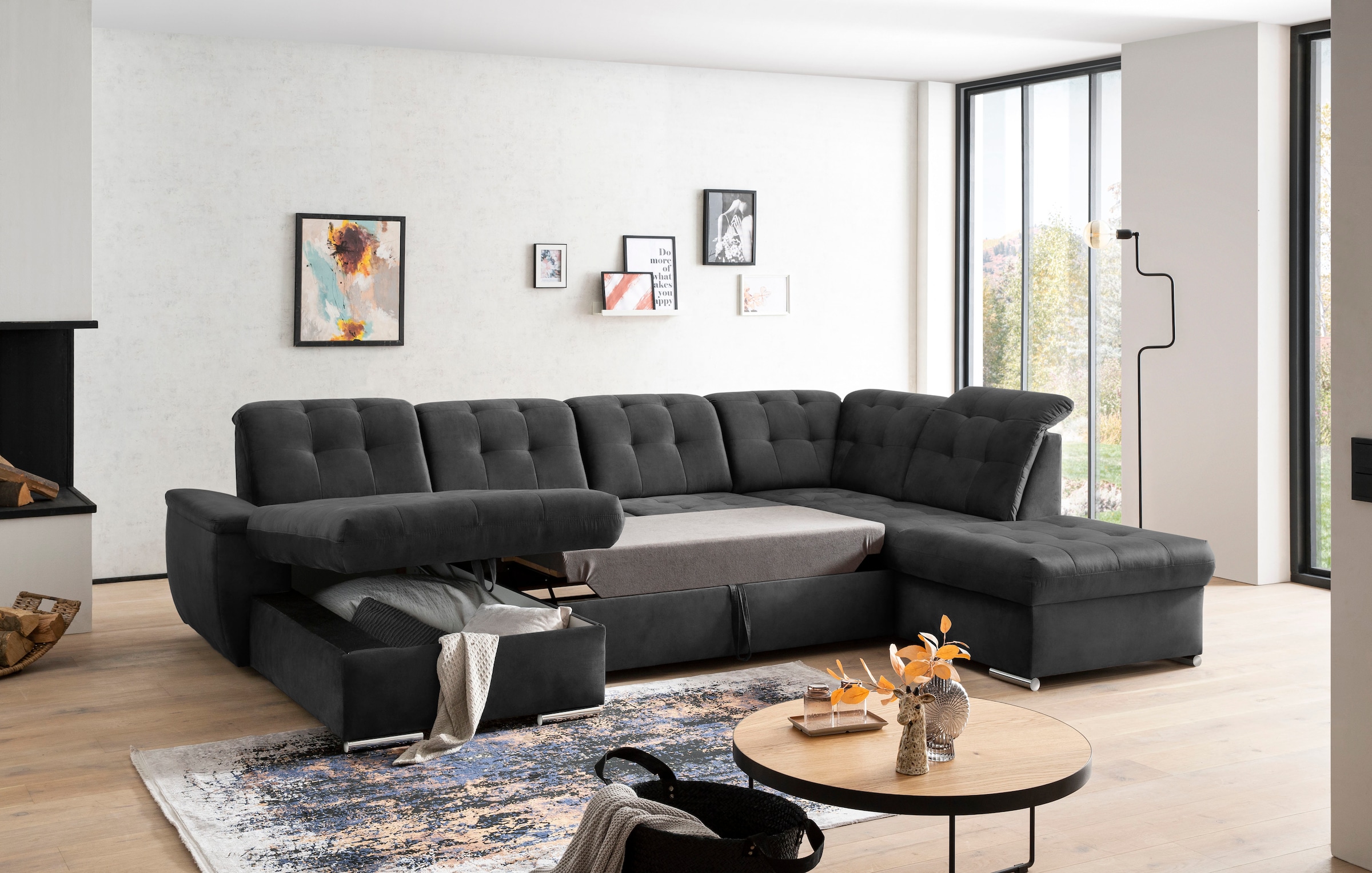 exxpo - sofa fashion Wohnlandschaft »Durango, aufwendige Sitz- und Rückenverarbeitung, bequem, U-Form«, inkl. Kopfteilverstellung, wahlweise mit Bettfunktion und Bettkasten
