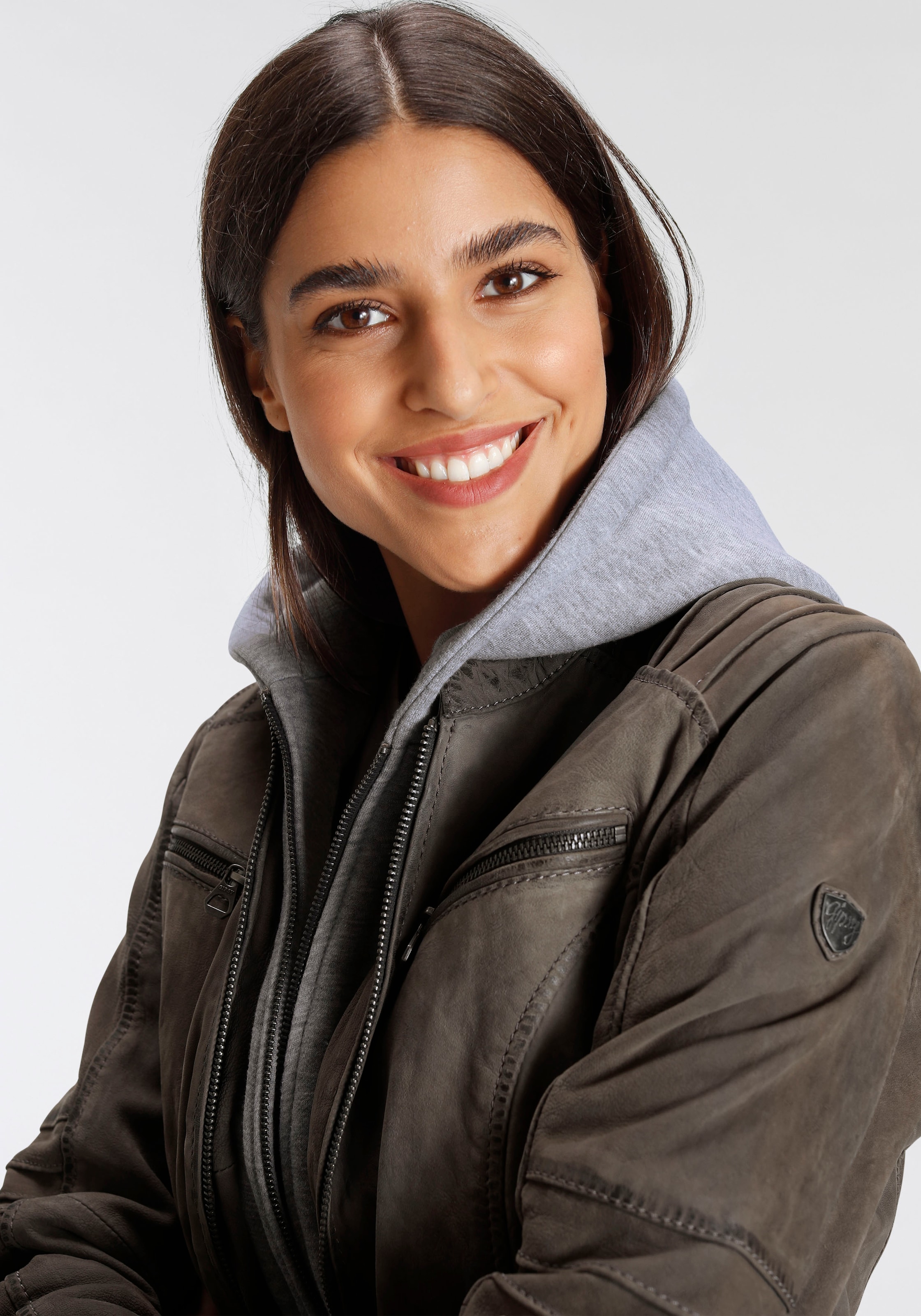 Mauritius Lederjacke »NILAH«, mit Kapuze, mit seitlichen Riegeln in der Taille