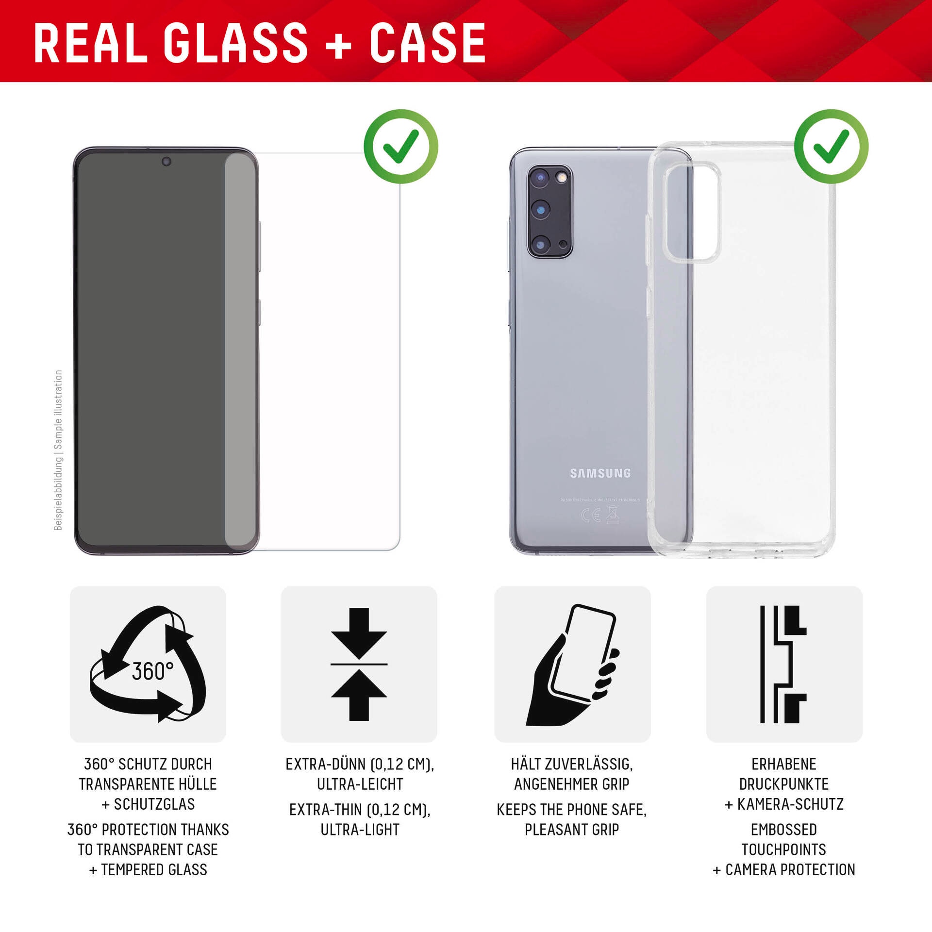 Displex Displayschutzglas »Real Glass + Case«, für Smartphone Samsung Galaxy A54 (5G), Displayschutzfolie Displayschutz Rundumschutz 360 Grad splitterfest