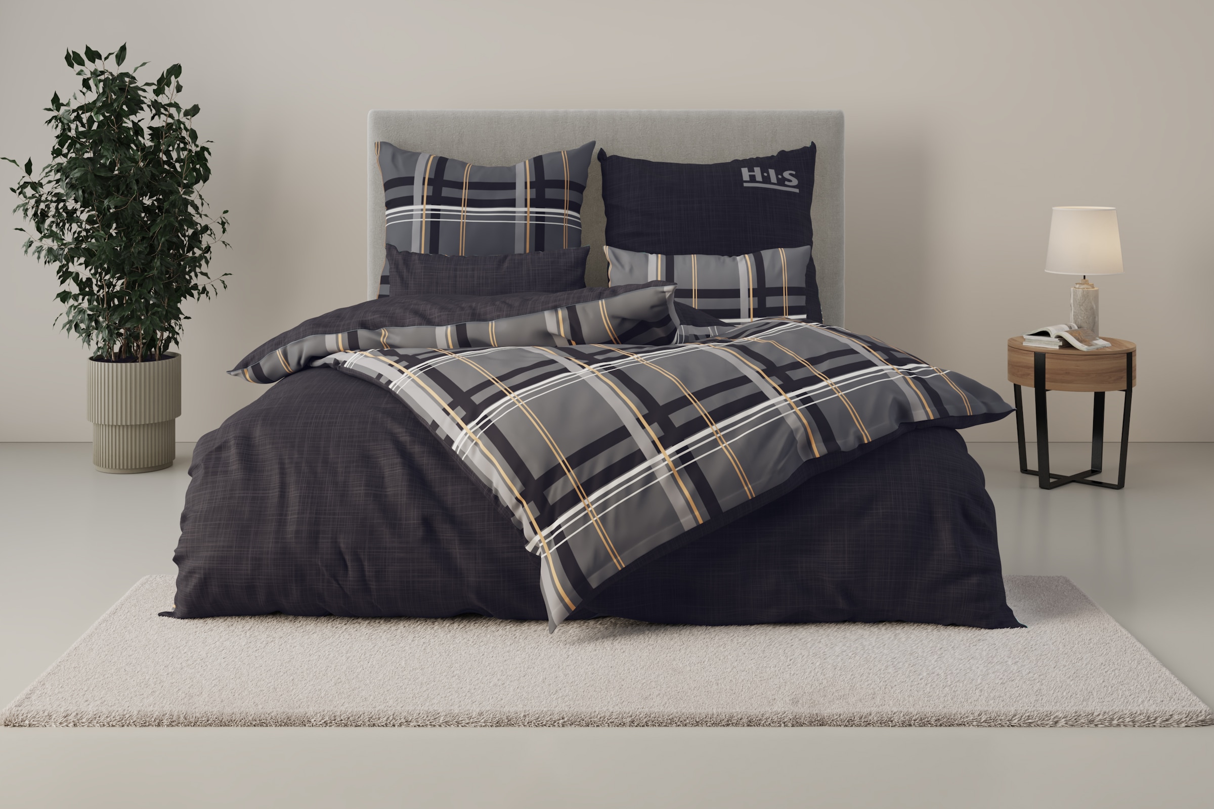 H.I.S Linge de lit réversible »Talin« 2 cuis NEUHEIT in Gr. 135x200 oder 155x220 cm, 100% Baumwolle, Karo-Design