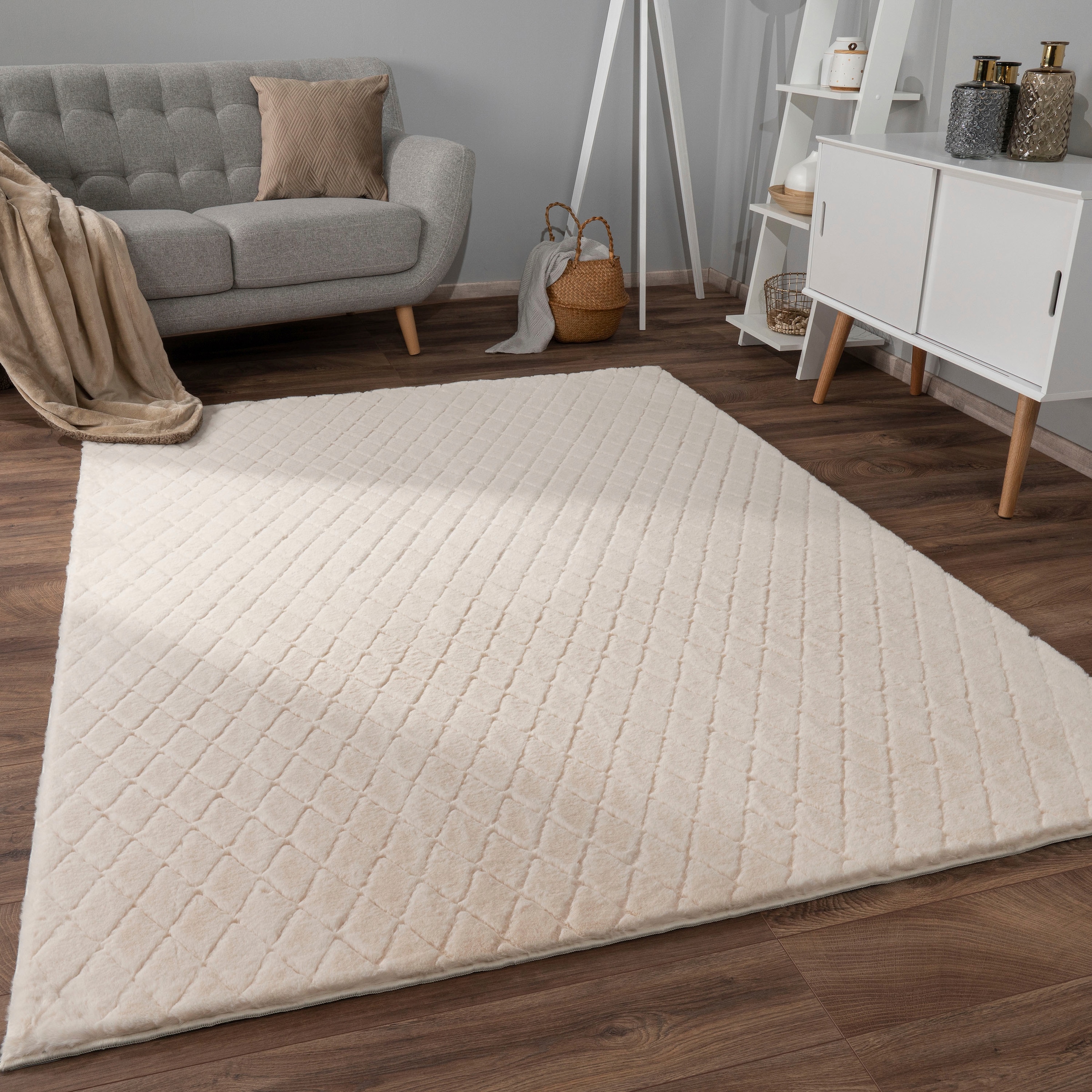 Paco Home Hochflor-Teppich »Arnheim 742« rechteckig 26 mm Höhe Uni Farben, Rauten Muster, besonders weich, Hoch-Tief Effekt