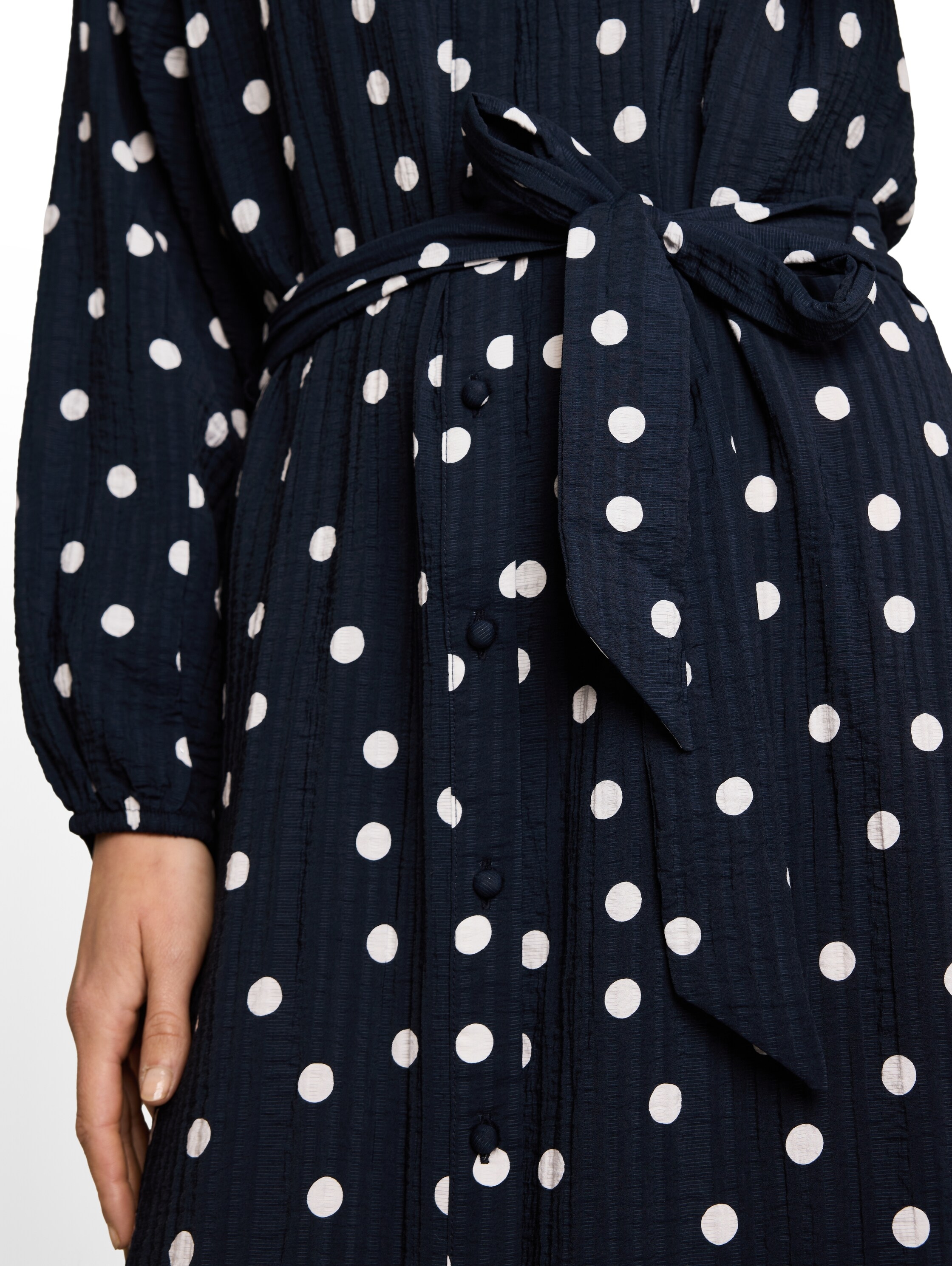 TOM TAILOR Midikleid Ohne Taschen Langarm Sommerkleid mit Punkten