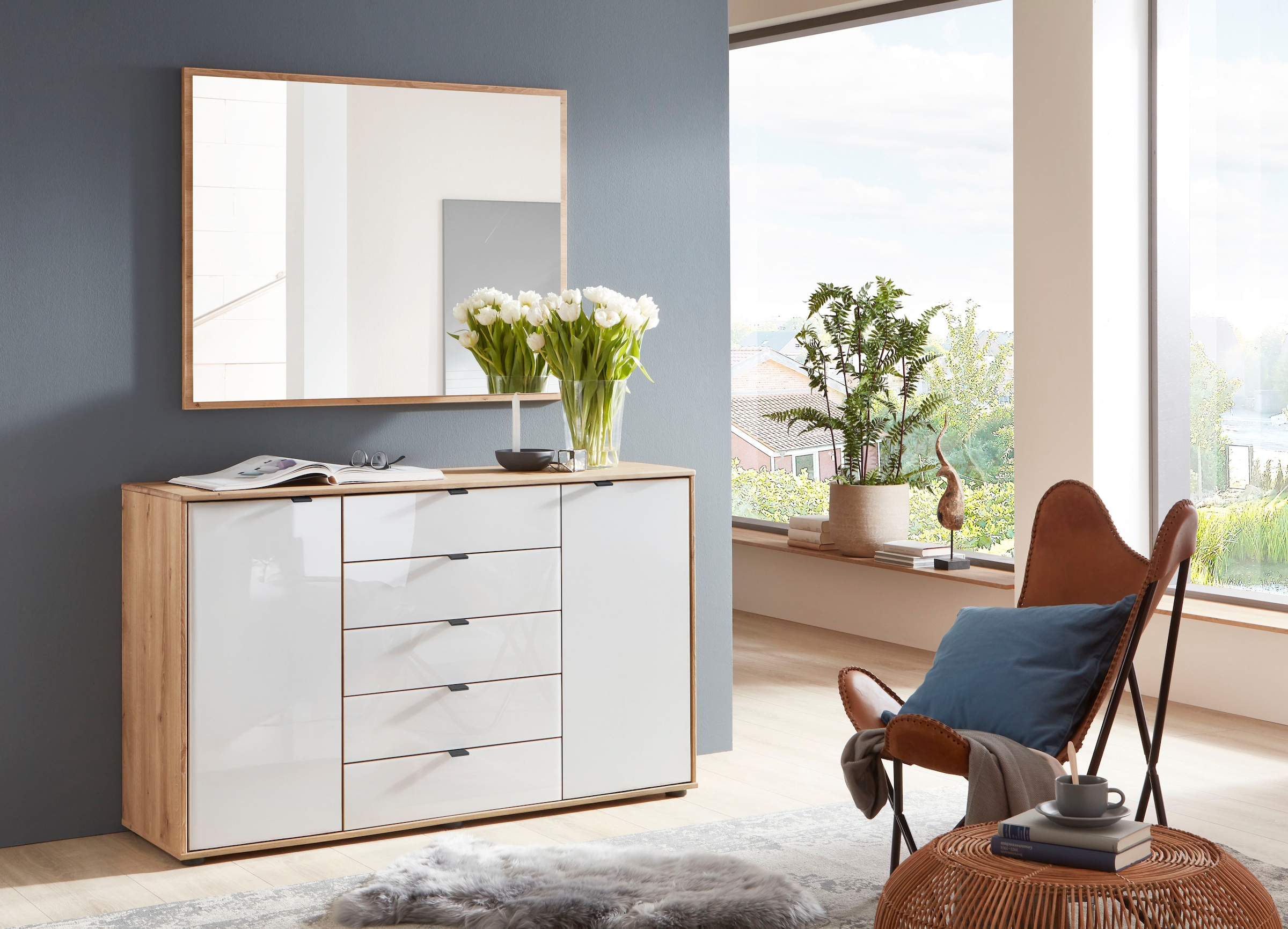 WIEMANN Commode combinée »Cardiff Sideboard, Wäscheschrank, teilmassiv Bianco-Eiche, Schubladen« Kommode 141x86x43 cm, braun, mit Dämpfung, MADE IN GERMANY,  verschiedenen Ausführungen, inklusive Einlegeböden