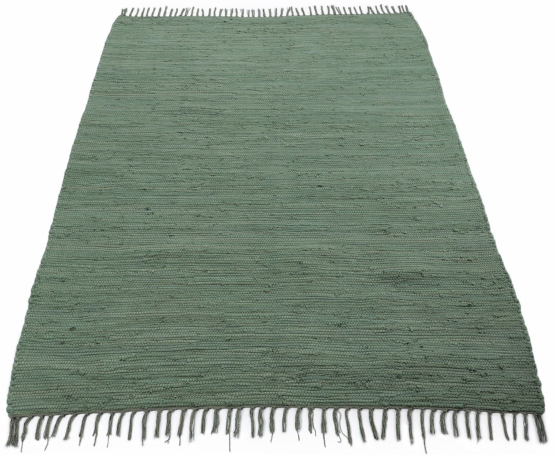 carpetfine Tapis »Kelim Chindi uni , auch als Läufer« Rectangulaire 5 mm Höhe Wendeteppich, reine Baumwolle, handgewebt, Uni-Farben, mit Fransen