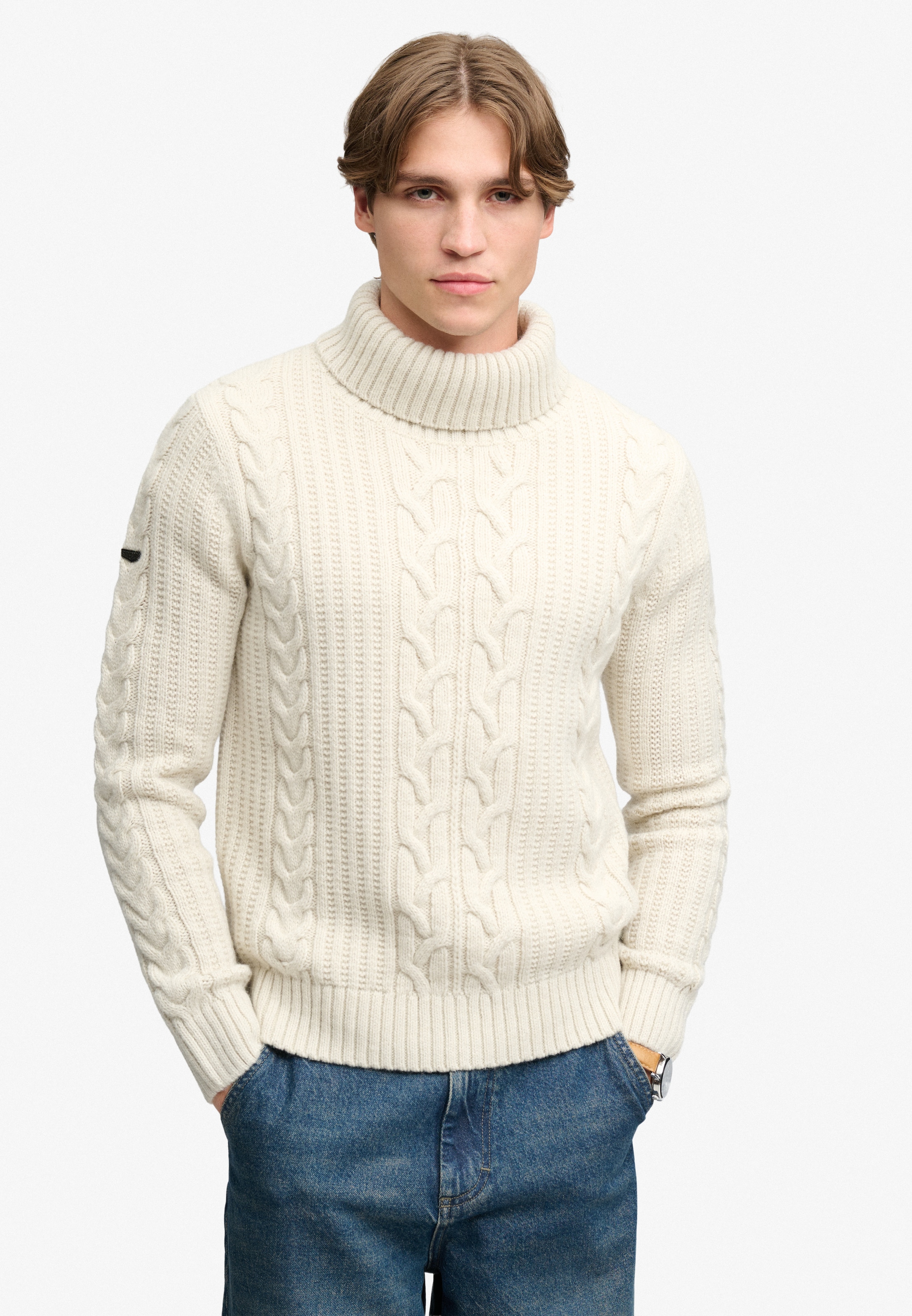 Superdry Rollkragenpullover »JACOB CABLE ROLL NECK JUMPER« Materialmix, relaxed fit