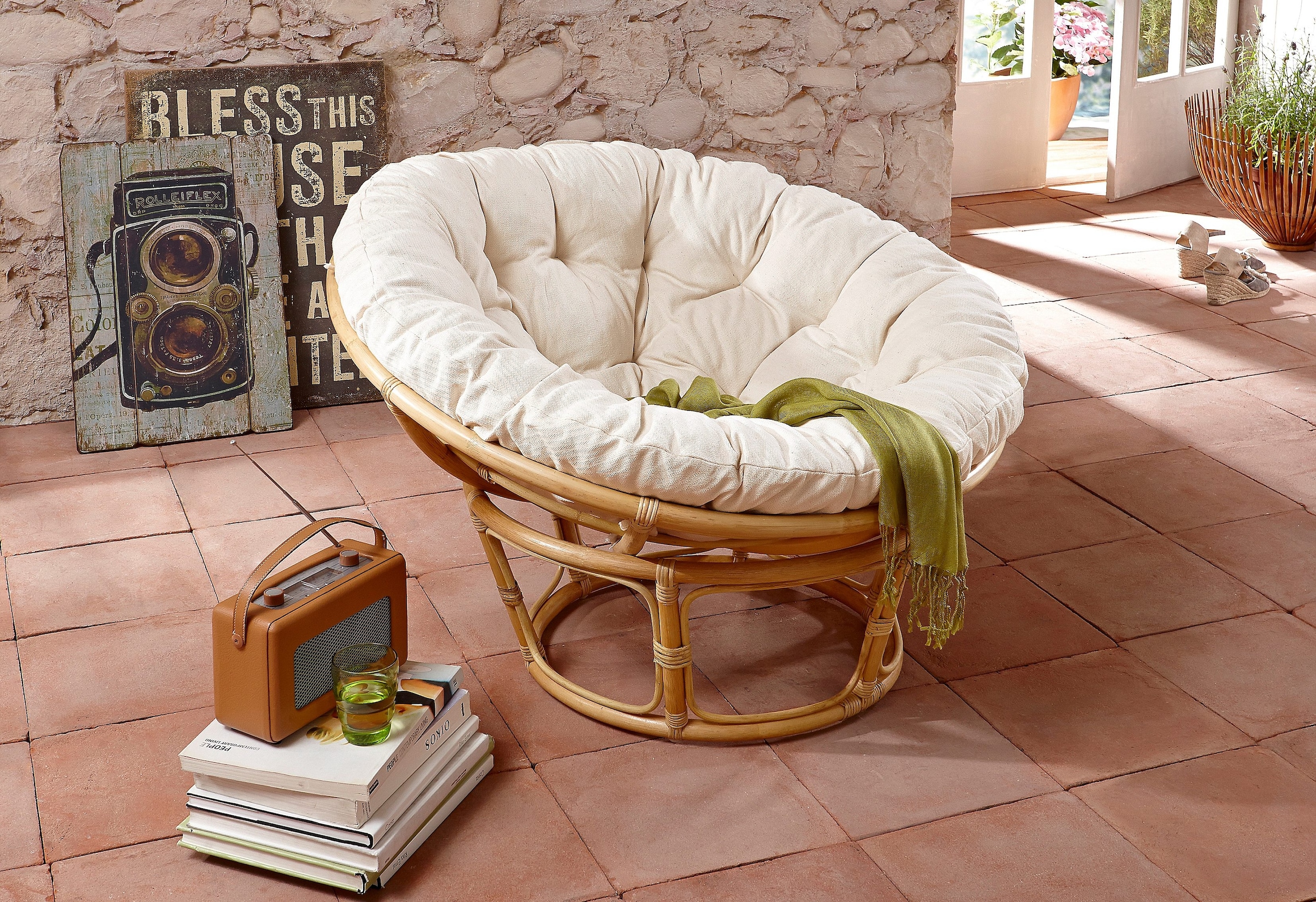 Home affaire Rattanstuhl »Papasansessel, TOPSELLER!«, aus geflochtenem Rattan, in verschiedenen Grössen (80-110 cm)