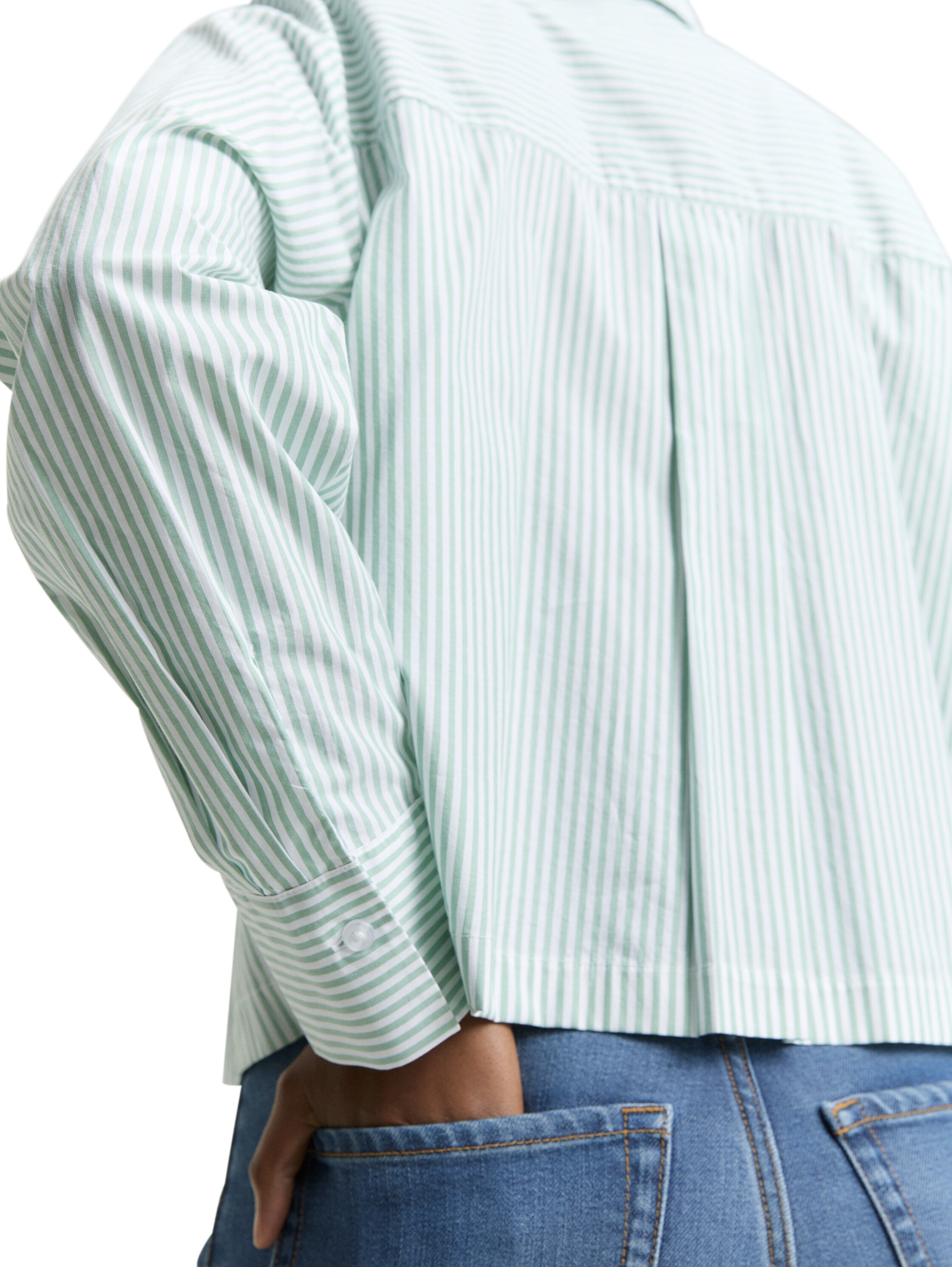 TOM TAILOR Denim Langarmbluse gestreift, kurze Form, mit Brusttasche