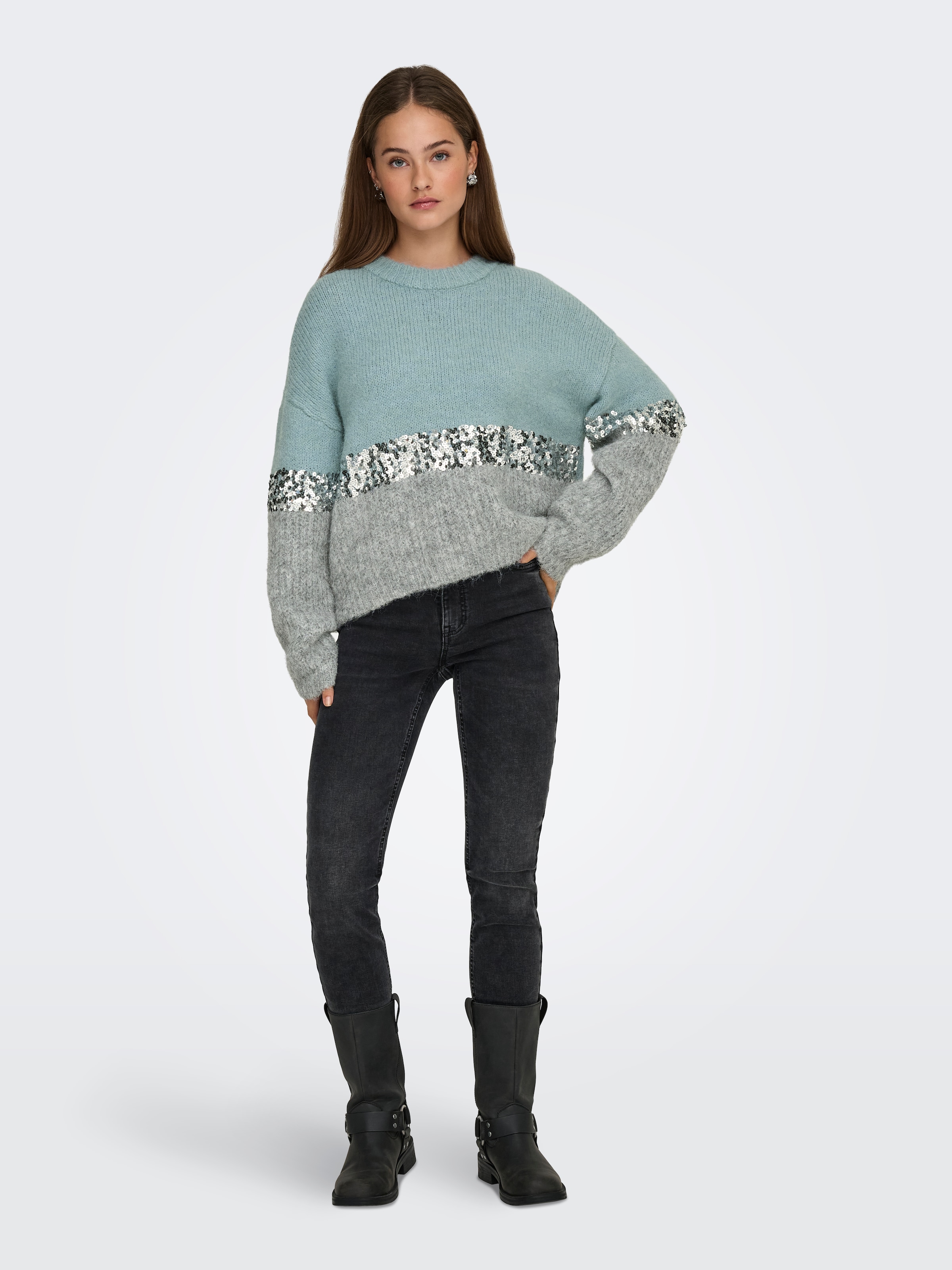 ONLY Pull à col rond »ONLMAINE LIFE LS SEQUIN BLOCK O-NECK KNT«
