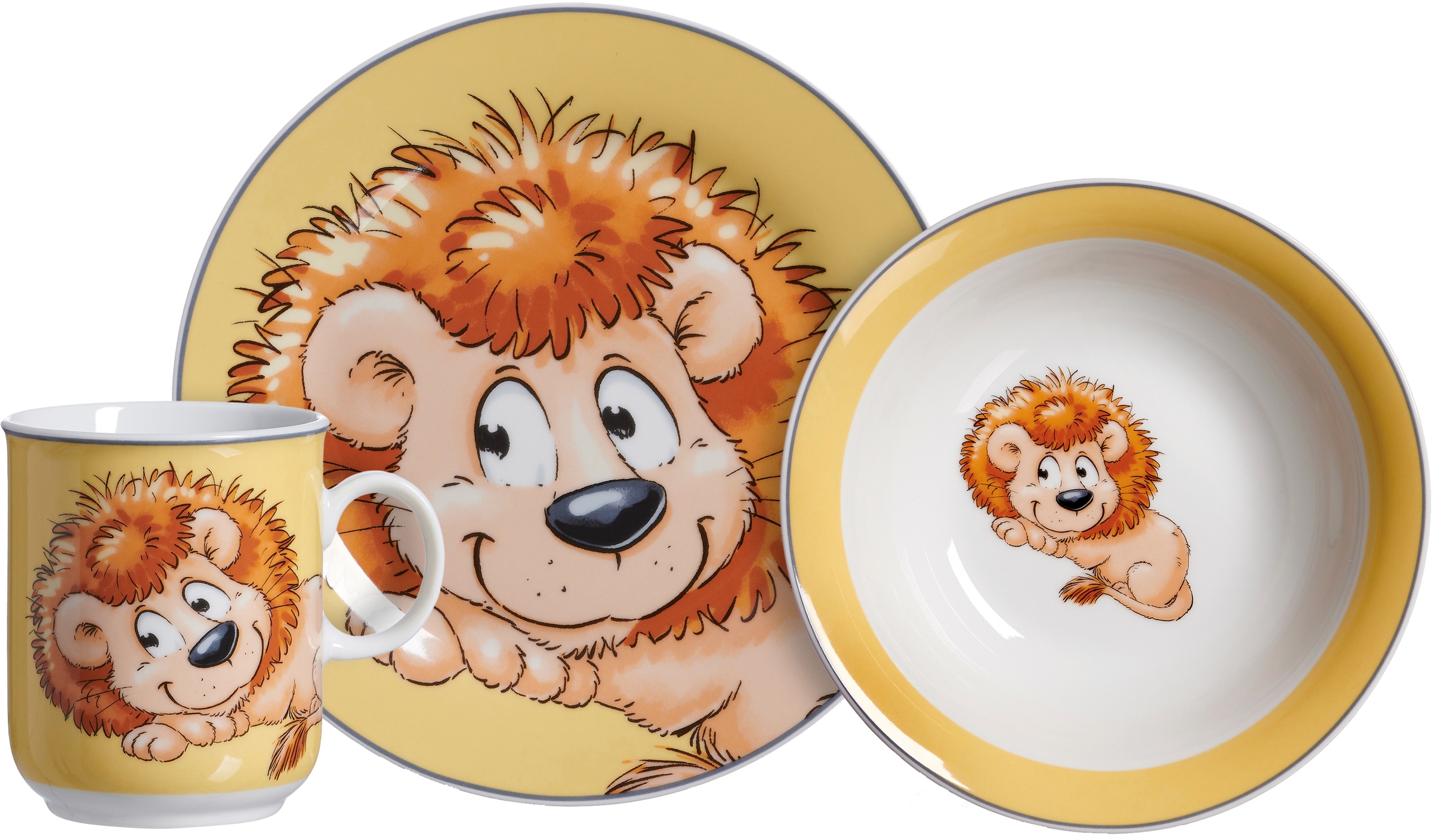 Image of Ritzenhoff & Breker Kindergeschirr-Set "Happy Zoo, Leo," mit Löwen-Dekor, 3 Teile, für 1 Person