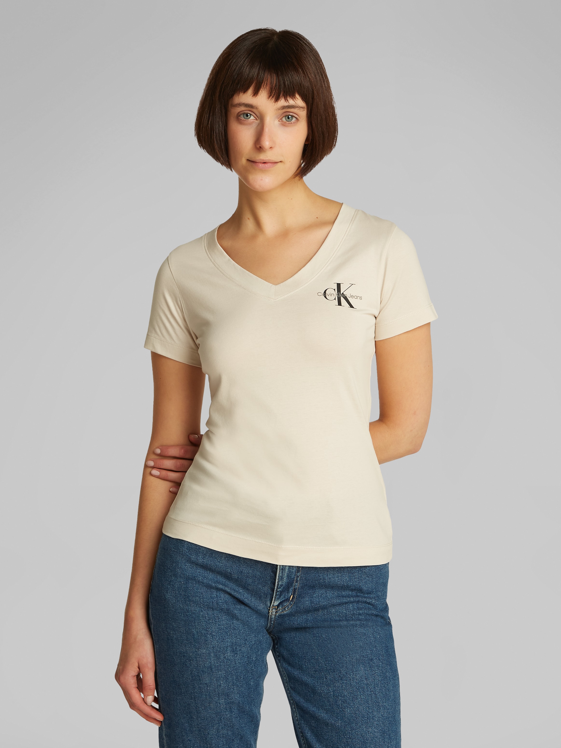 Calvin Klein Jeans T-Shirt »2-PACK MONOLOGO V-NECK TEE«, mit Logomarkenlabel