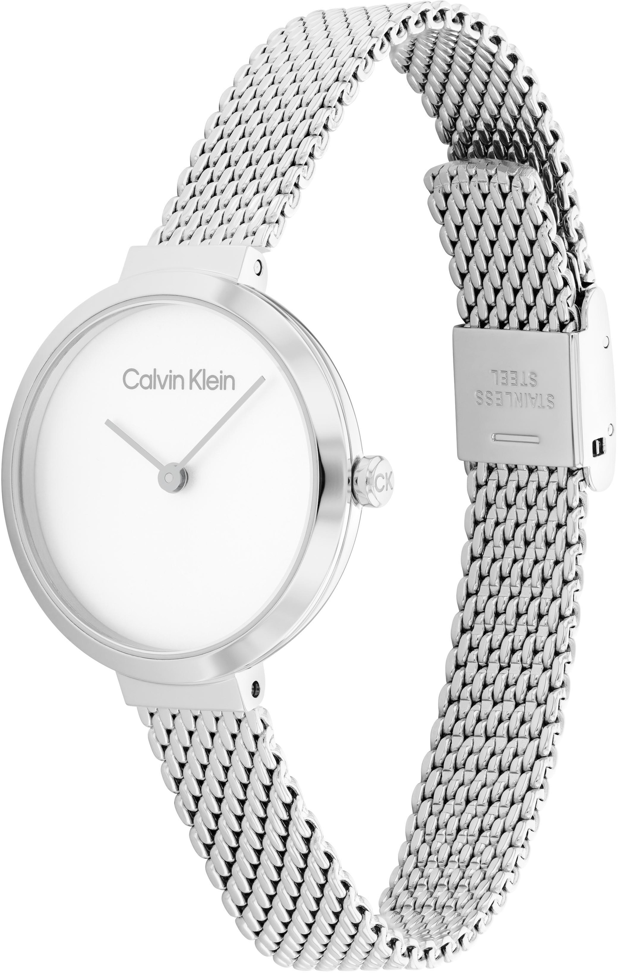 Calvin Klein Quarzuhr »Minimalistic T Bar Mesh 28 mm, 25200082«, Armbanduhr, Damenuhr, Mineralglas