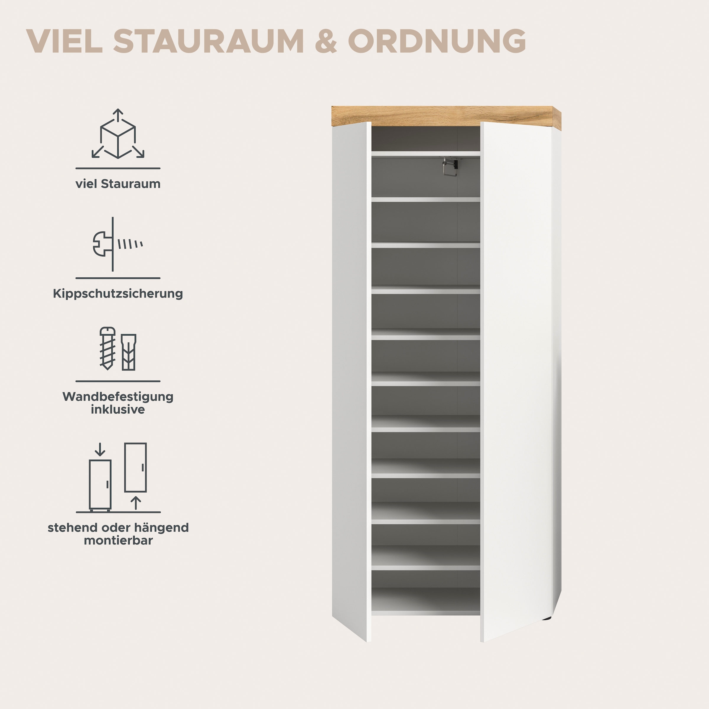 GOODproduct Schuhschrank »MAMBO, Höhe 179cm, stehend & hängend, push-2-open« 2 farbige Ausführung, 1 Stk. tlg. Schuhschrank, Schuhkommode, Flur, Diele