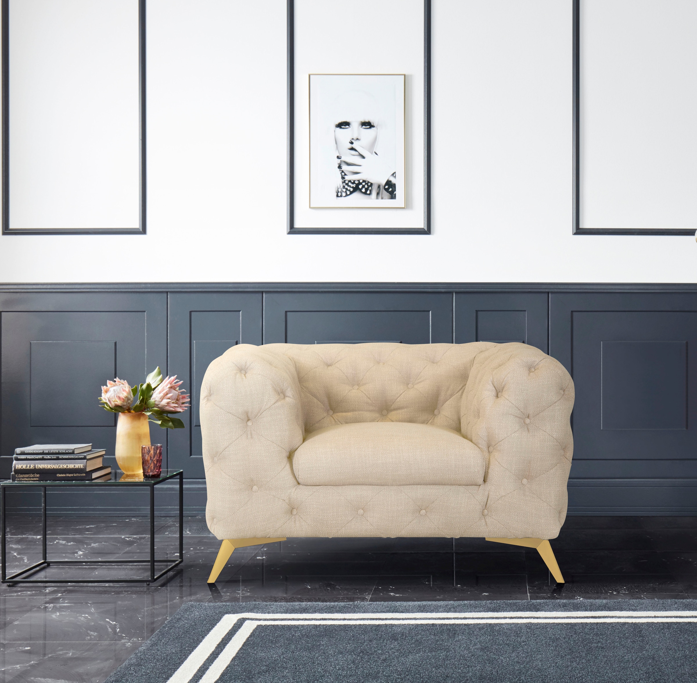 Leonique Chesterfield-Sessel »Glynis Sessel«, aufwändige Knopfheftung, moderne Chesterfield Optik, Fussfarbe wählbar
