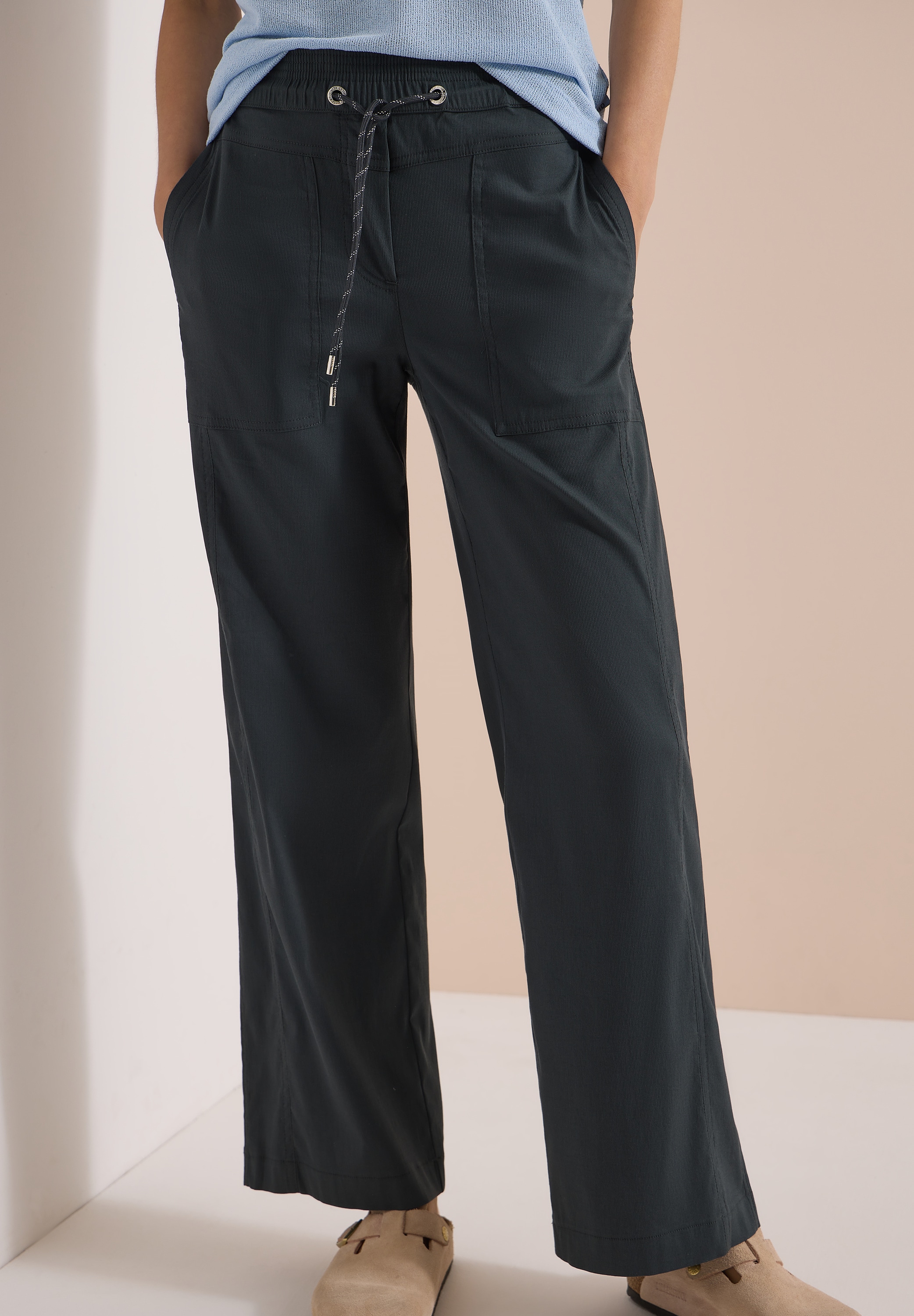 Cecil Stoffhose  Elastikbund, feines Streifemuster, Loose Fit