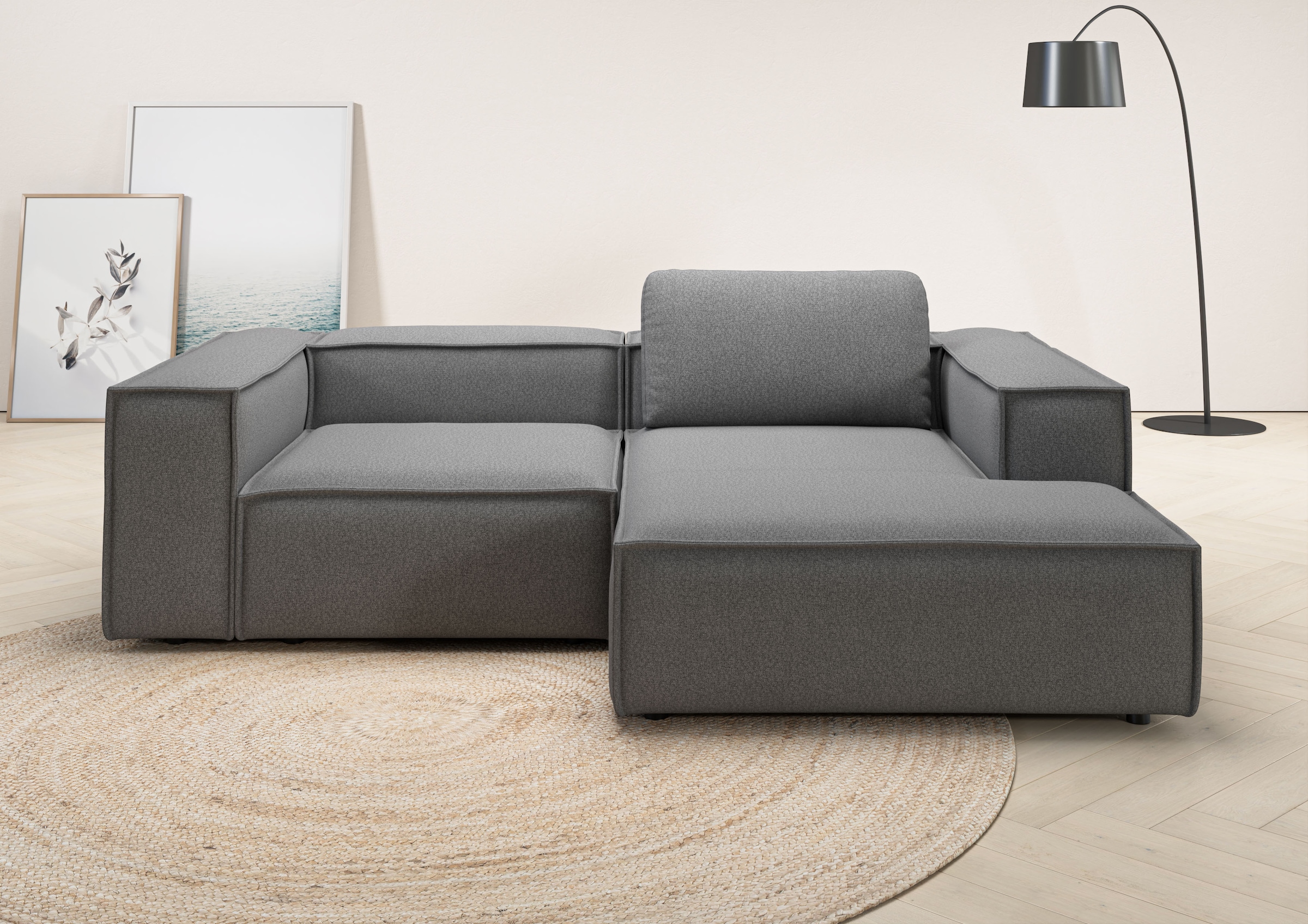 Image of Home affaire Ecksofa "Watertown, kompakte L-Form, Japandi Design, 246 cm Breite" modernes Ecksofa mit Flachgewebe MONO, platzsparend & bequem