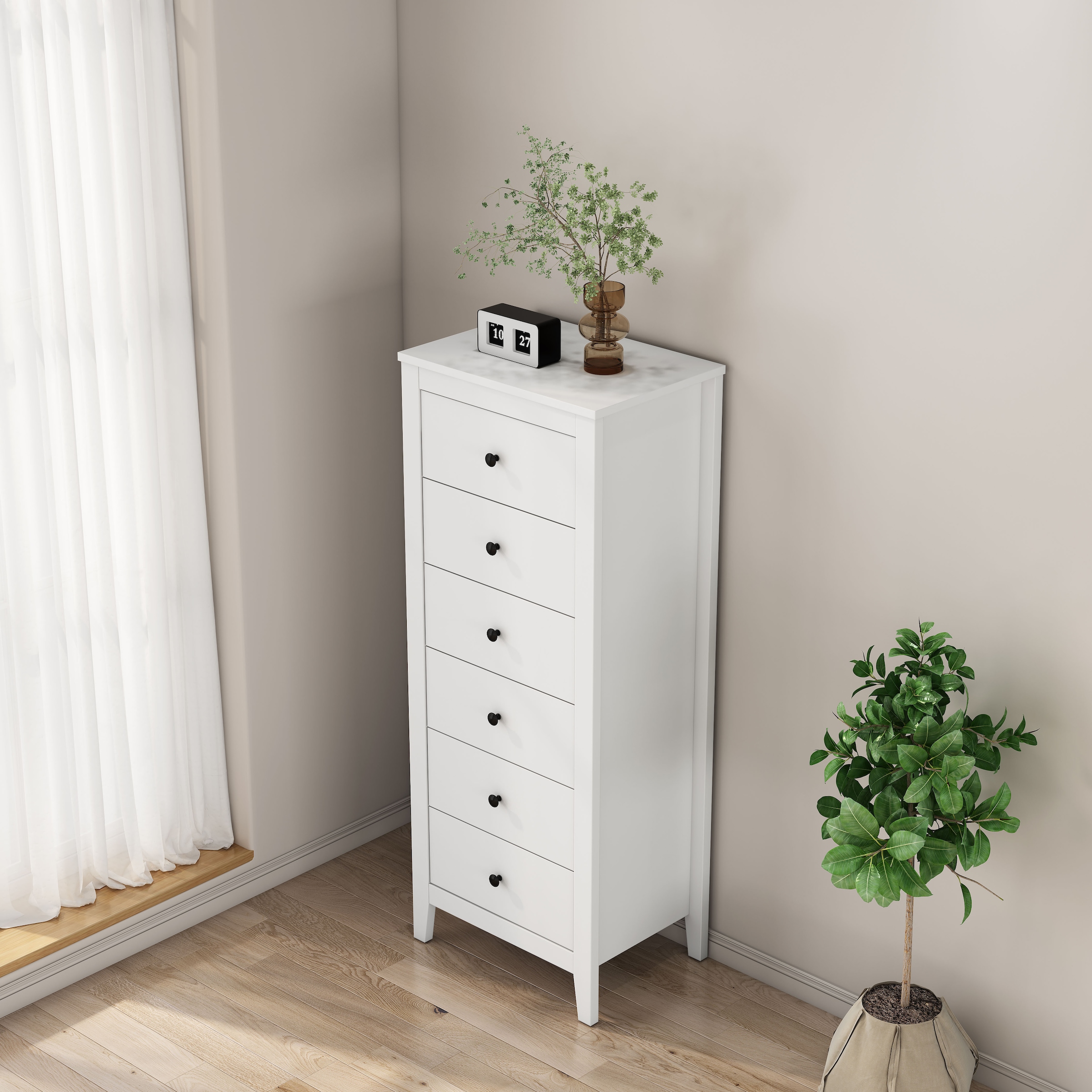 GOODproduct Commode combinée »Borkum Sideboard Anrichte mit 6 Schubladen Landhaus weiss Bestseller« hochwertige Griffe aus Metall, 