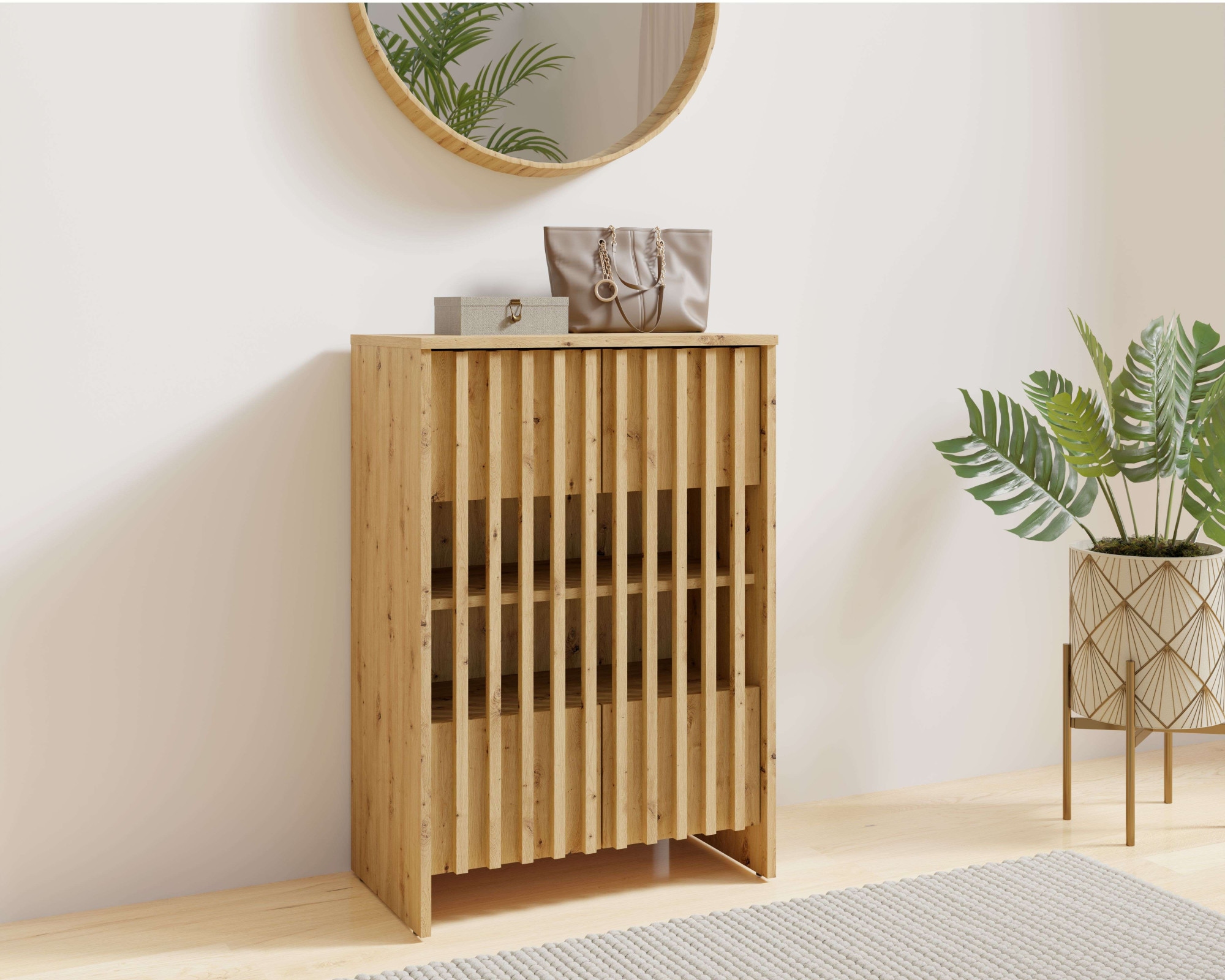 Home affaire Mehrzweckschrank »MURET, Schuhschrank, Weinregal, 4 Fächer und 2 Türen, Lamellenfronten« Masse B/T/H: 60/35,4/87 cm,  Schuhkommode mit viel Stauraum, Masse B/T/H: 60/35,4/87 cm