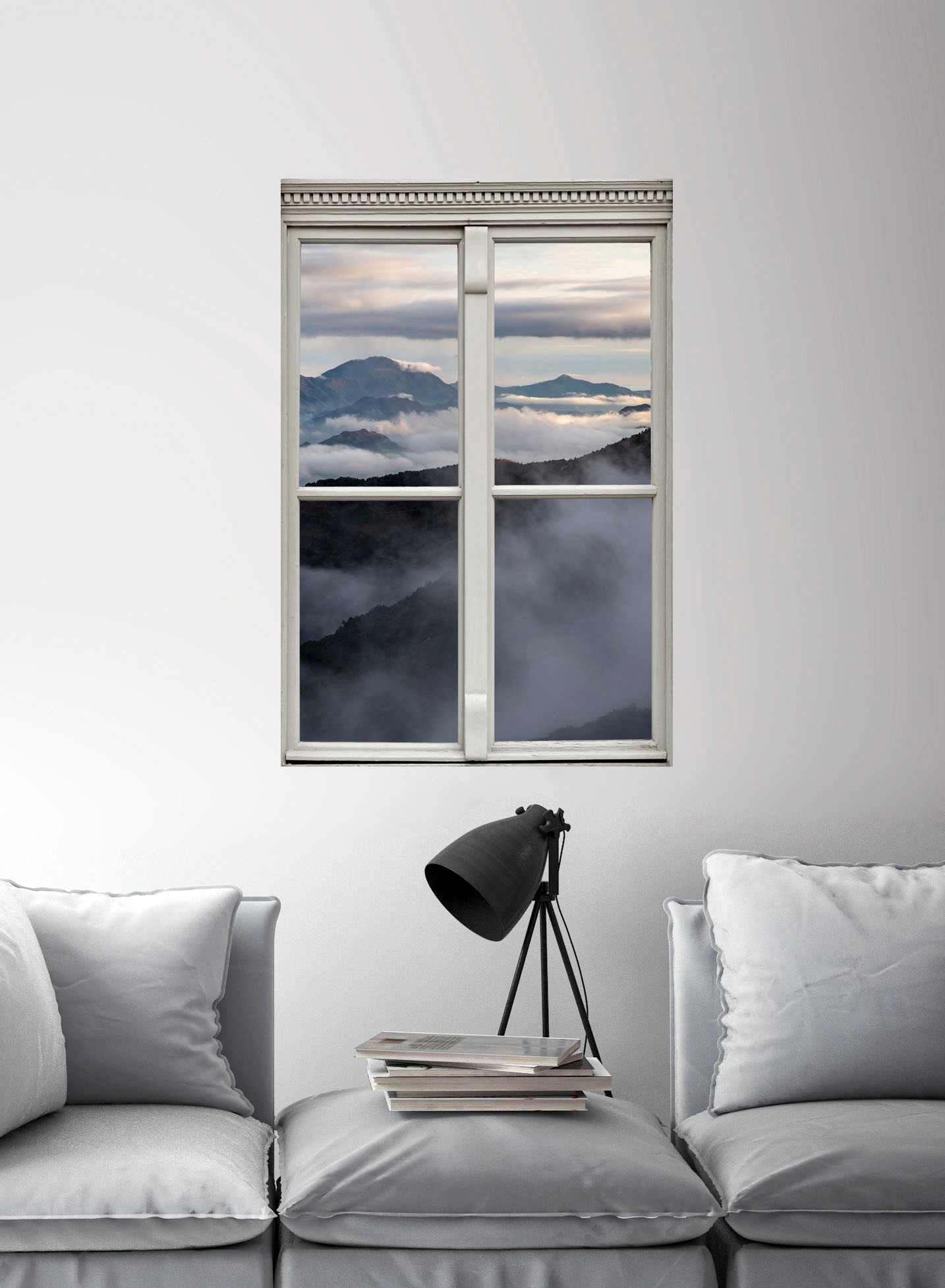 queence Wandsticker »Nebelige Berge«, Wandsticker, Wandbild, selbstklebend, 3D, Fenster