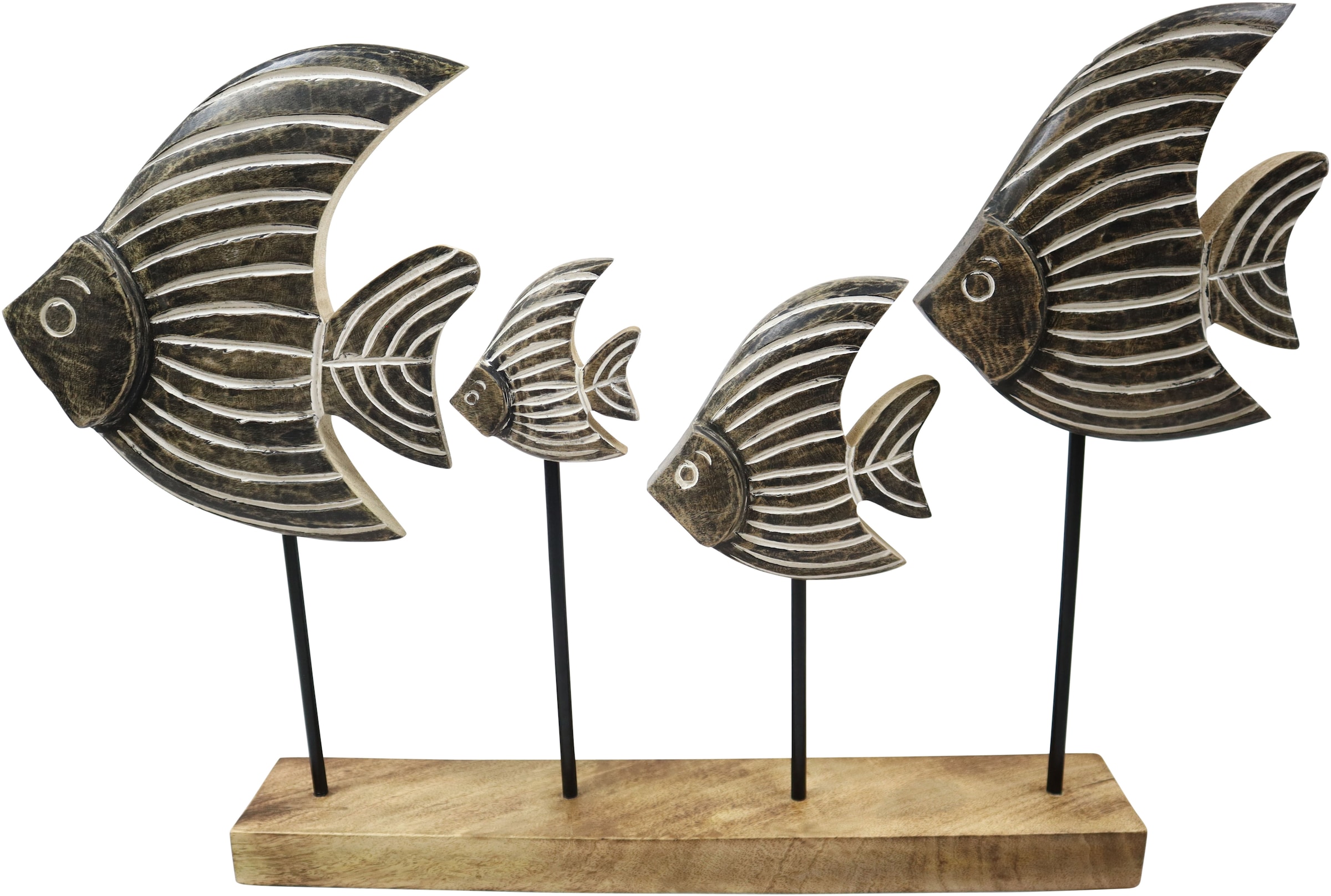 Image of AM Design Dekofigur "Fischschwarm aus Mangoholz und Metall" handgefertigte Osterdekoration