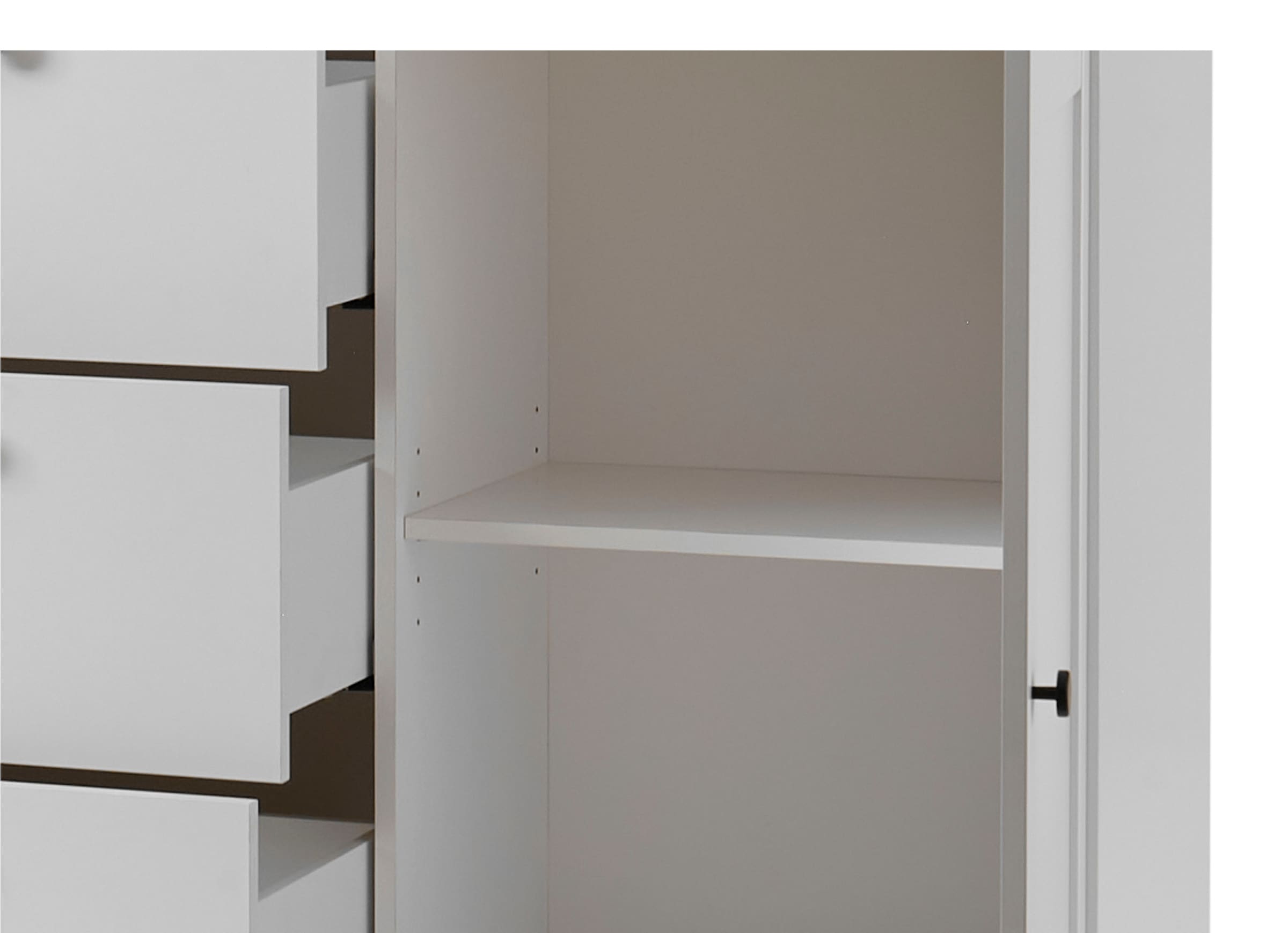 GOODproduct Buffet »Brest, Hochschrank im Landhausstil, Schrank, Küchenschrank« poignées en métal noir, beaucoup d'espace de rangement, portes vitrées, 164 cm de large