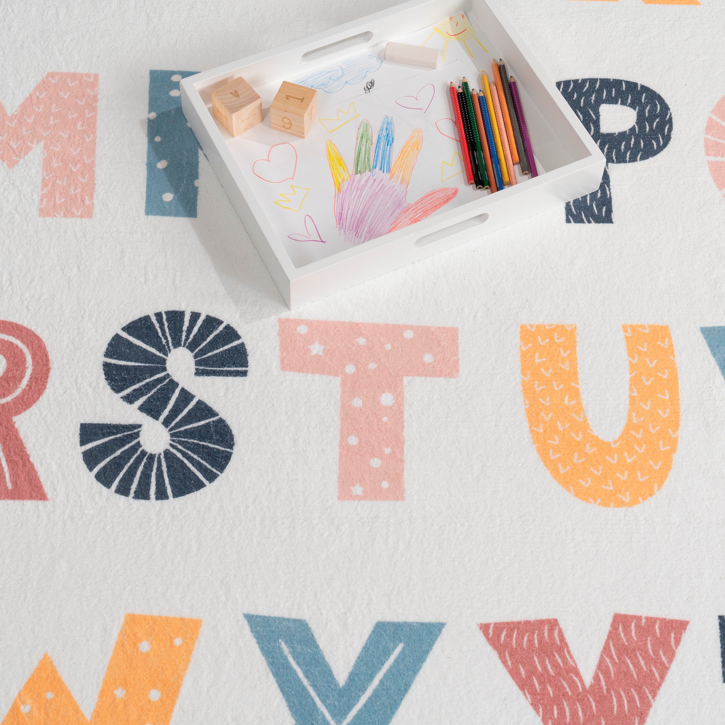 Paco Home Kinderteppich »Eliz 394«, rechteckig, 12 mm Höhe, Kurzflor, Spielteppich, Motiv Alphabet & Regenbogen
