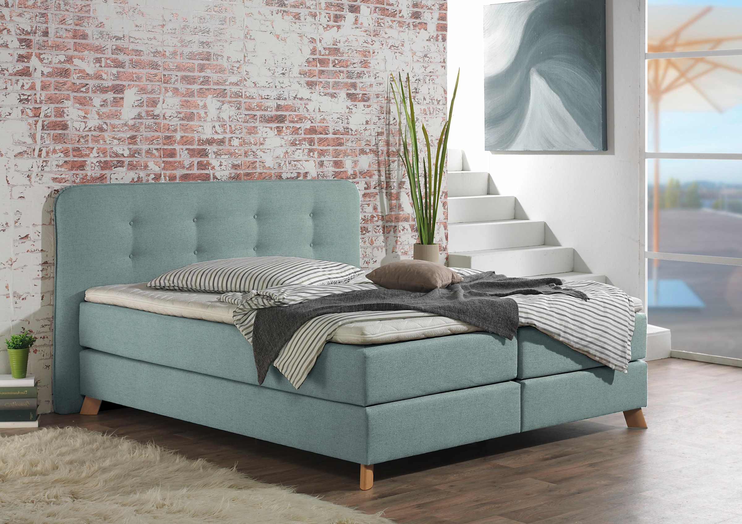 Home affaire Boxspringbett »Cecina« in 5 Breiten, 3 Ausführungen, 2 Härtegrade, Knopfheftung, Topper