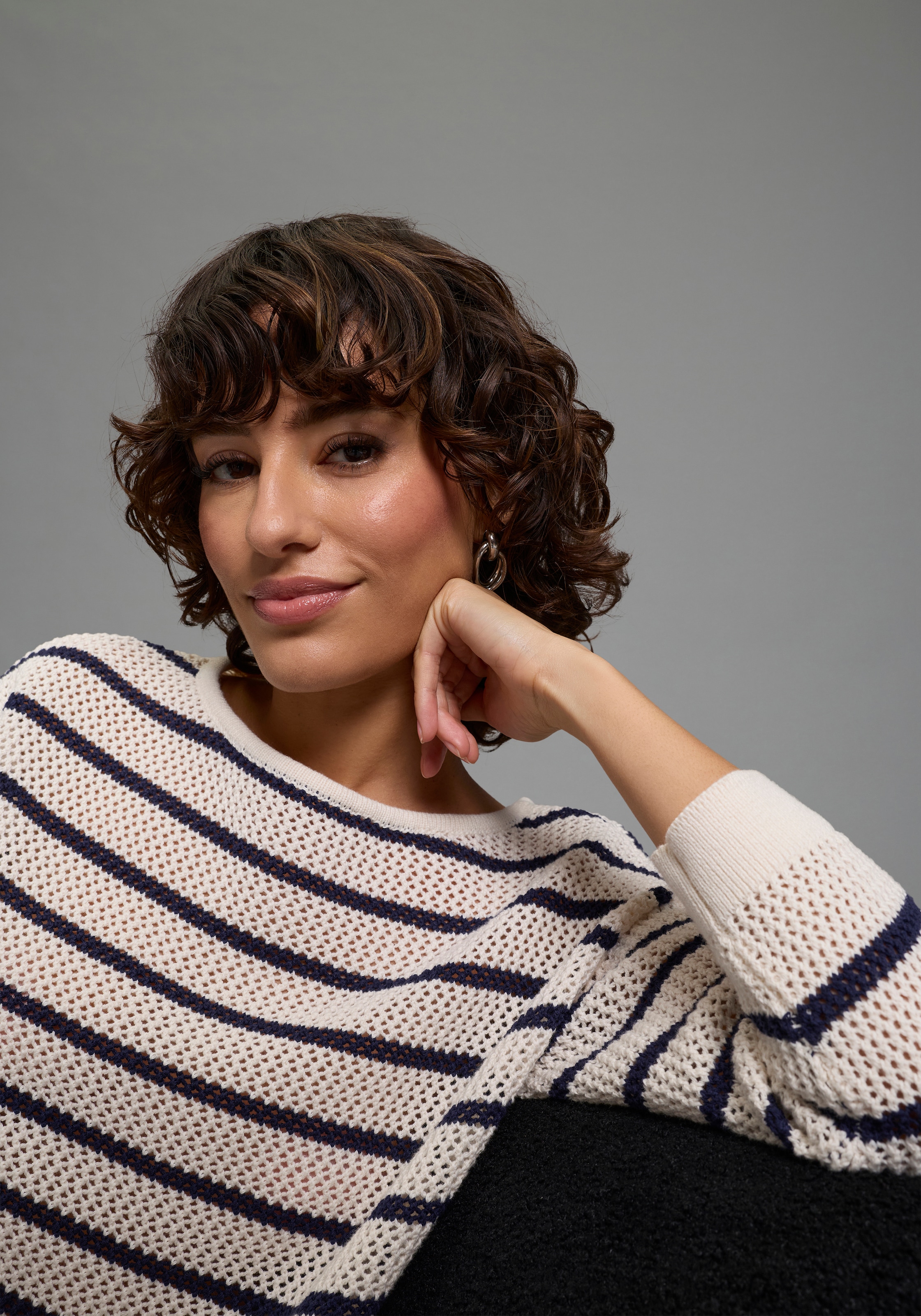 Laura Scott Pull à manches 3/4 leichter Sommerpullover aus modernem Lochstrick