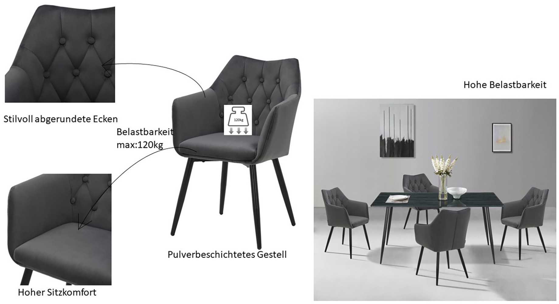 Home affaire Esszimmerstuhl »Alton Schalenstuhl, TOPSELLER!«, (Set), 2 St., Samtvelours, mit weichem Samtvelours, Armlehnstuhl mit attraktiver Knopfheftung