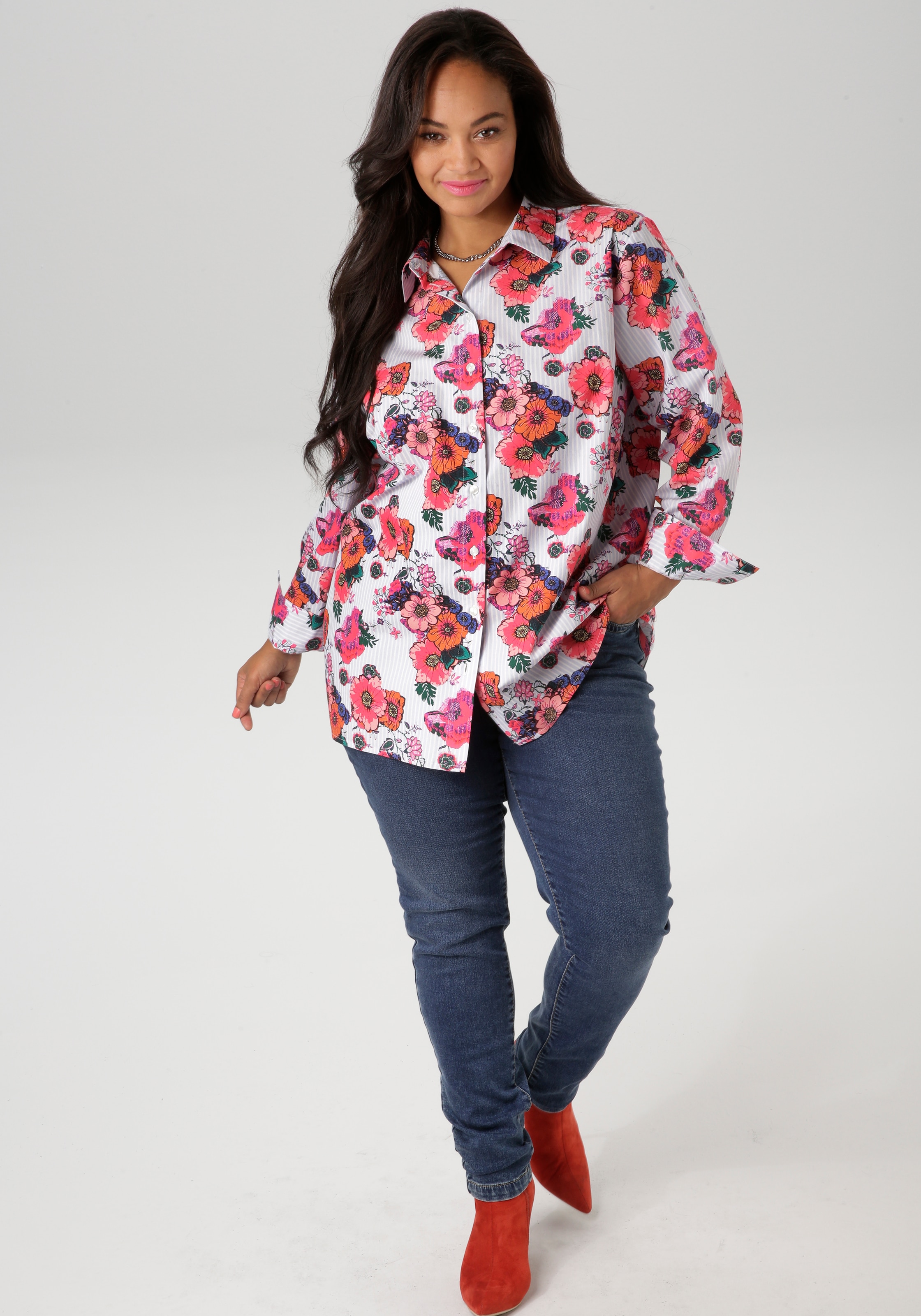 Aniston PLUS Hemdbluse, mit trendigem Blumendruck