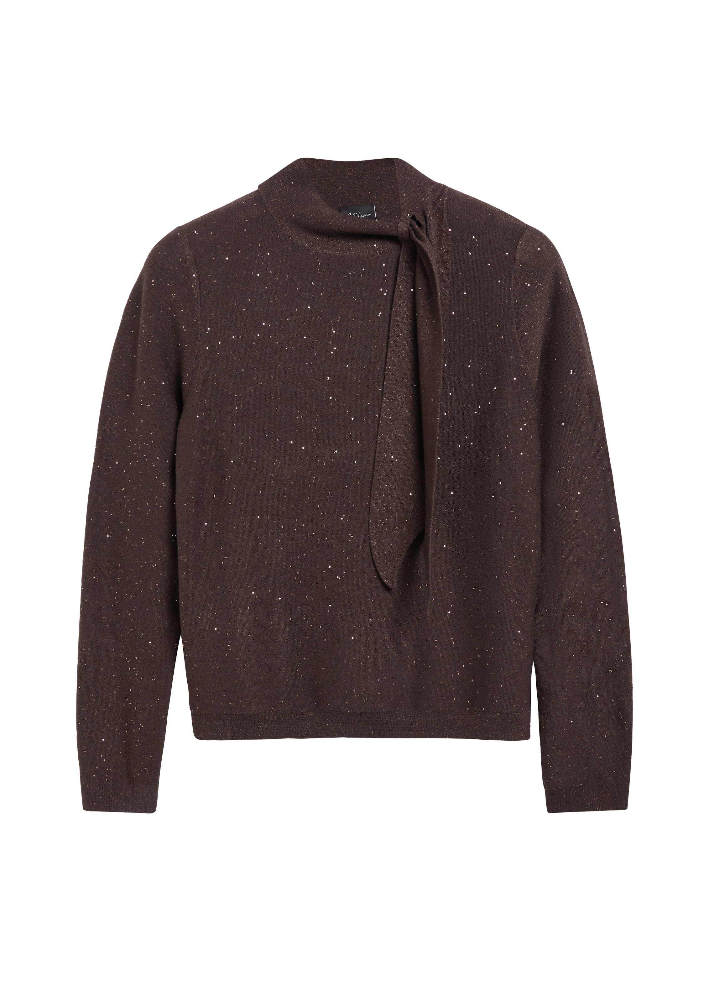 s.Oliver BLACK LABEL Strickpullover Winterpullover mit Schal-Detail und Glitzer-Steinen
