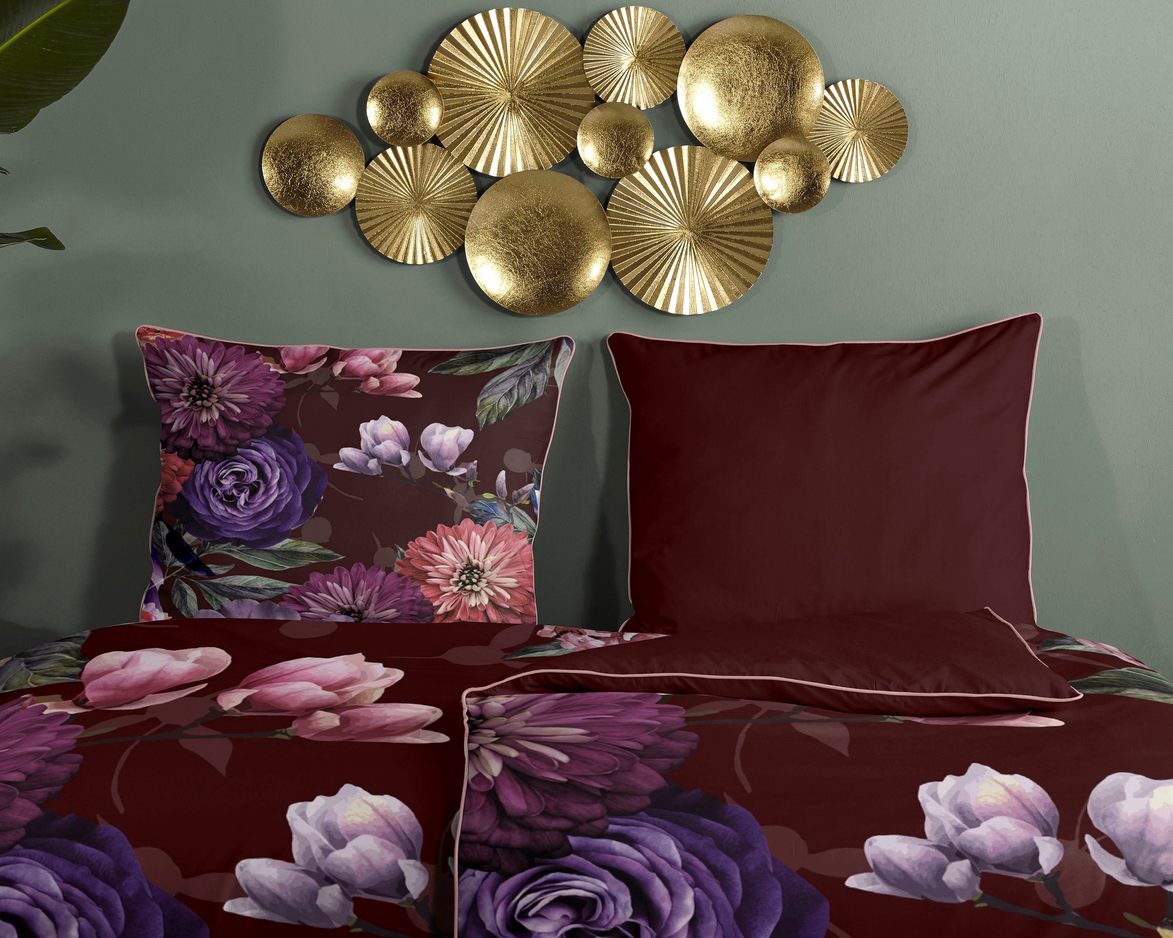 Descanso Wendebettwäsche »Bloomie«, Baumwolle, Satin, 135x200, Biese, Reissverschluss, Wendeoptik, Blumen